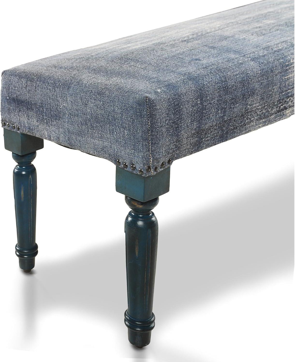 LR Home Bryant 47" Upholstered Accent Bench, Blue Abtsract