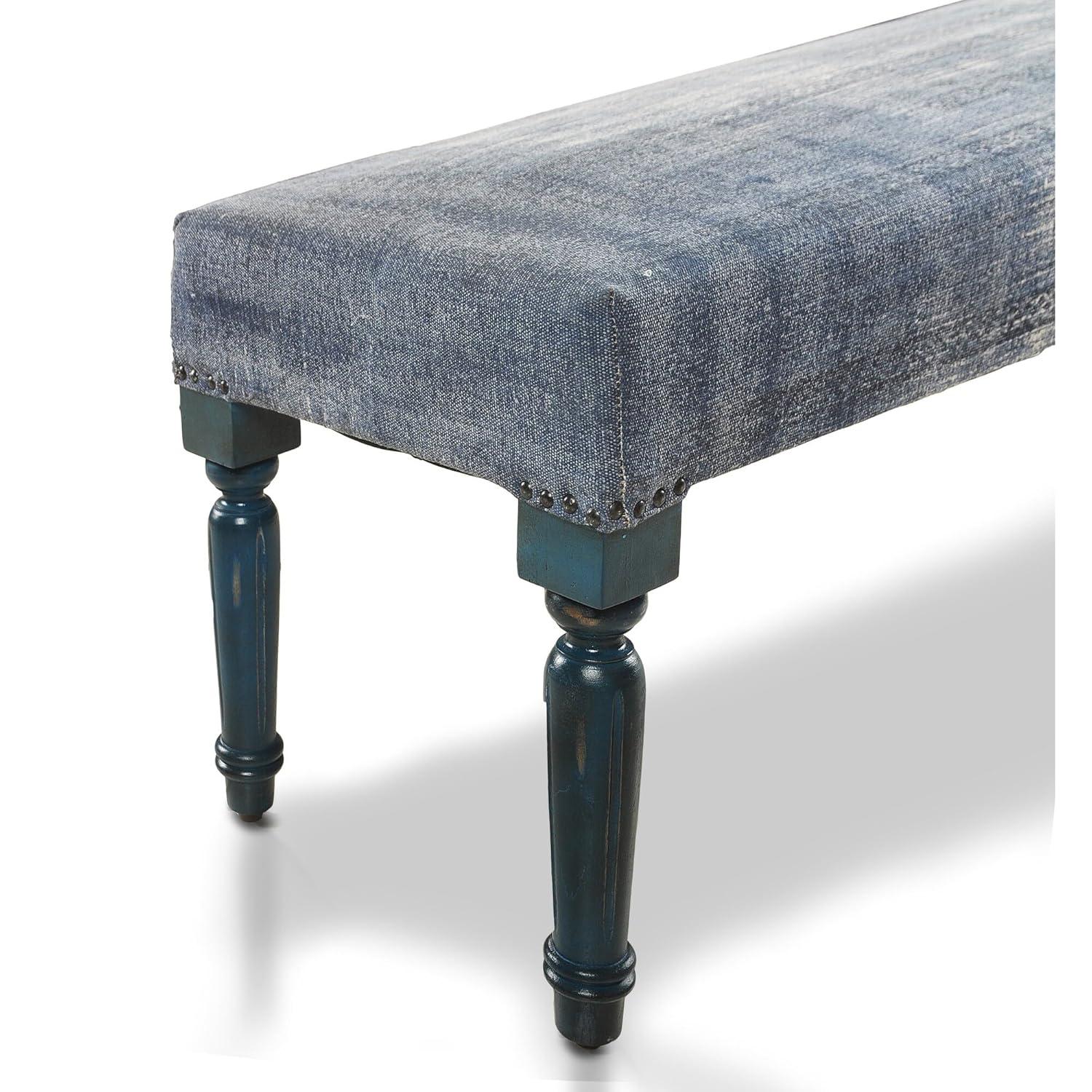 LR Home Bryant 47" Upholstered Accent Bench, Blue Abtsract