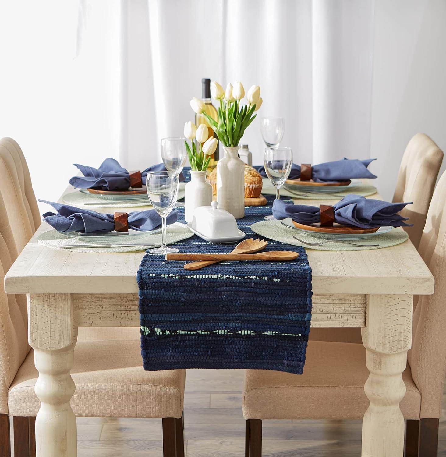 Nautical Blue Cotton Chindi Table Runner, 14x72 Inches