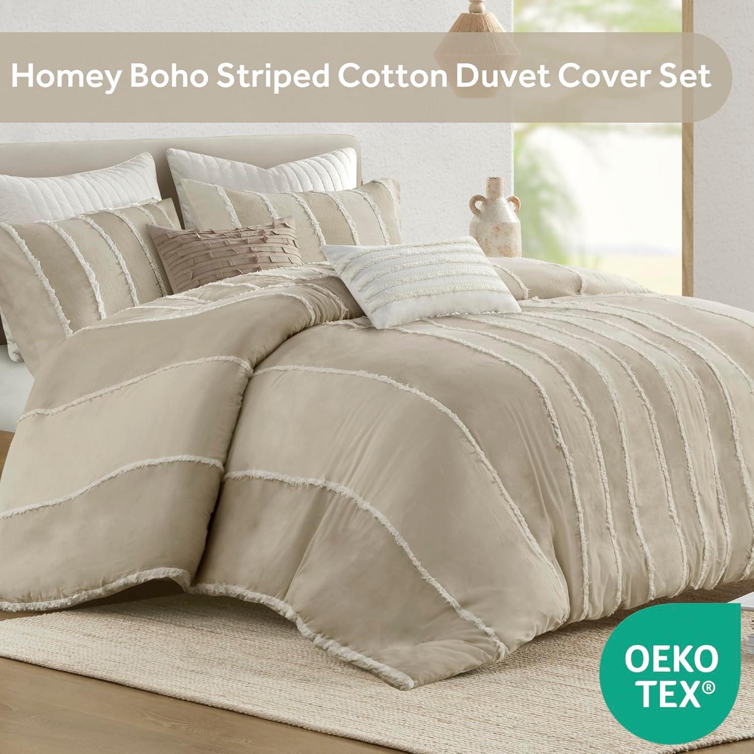 INK+IVY Shay 3 Piece Striped Cotton Duvet Cover Set