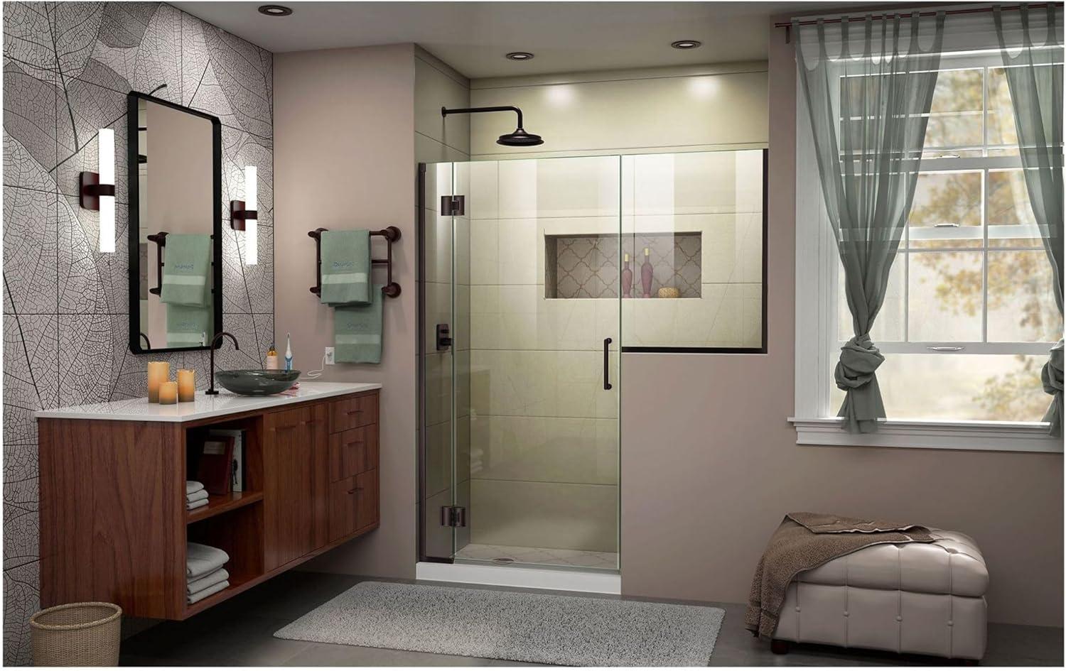 Unidoor-X 66" Frameless Hinged Shower Door with Distressed Bronze Hardware