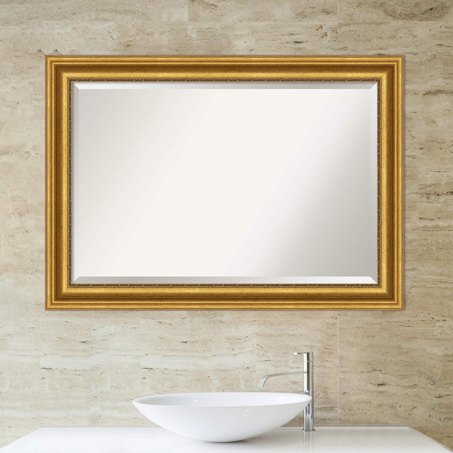 42"x30" Non-Beveled Parlor Gold Wall Mirror - Amanti Art: Modern Rectangle, Polystyrene Frame