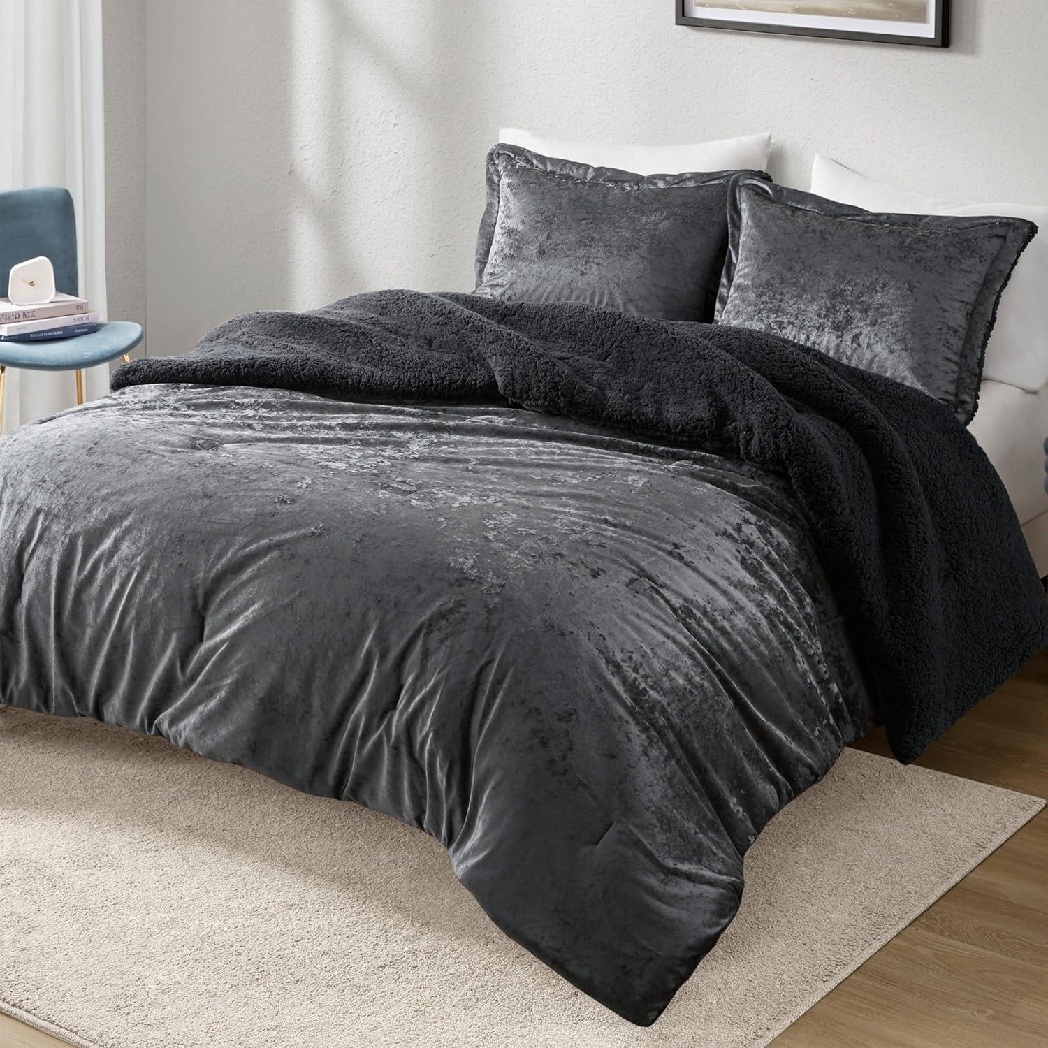 Mira Crushed Velvet Sherpa Reversible Comforter Set