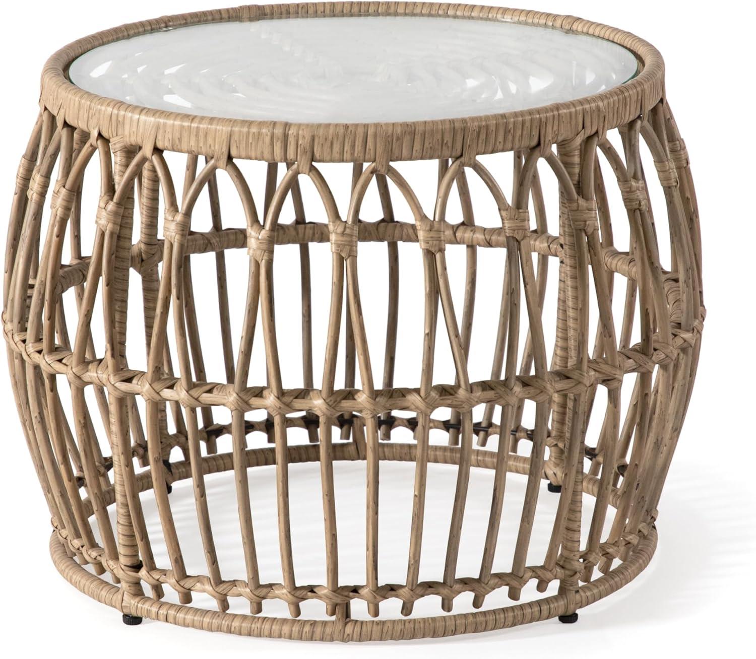 Furniture of America Roja Round Glass Top and Rattan Natural Coffee Table