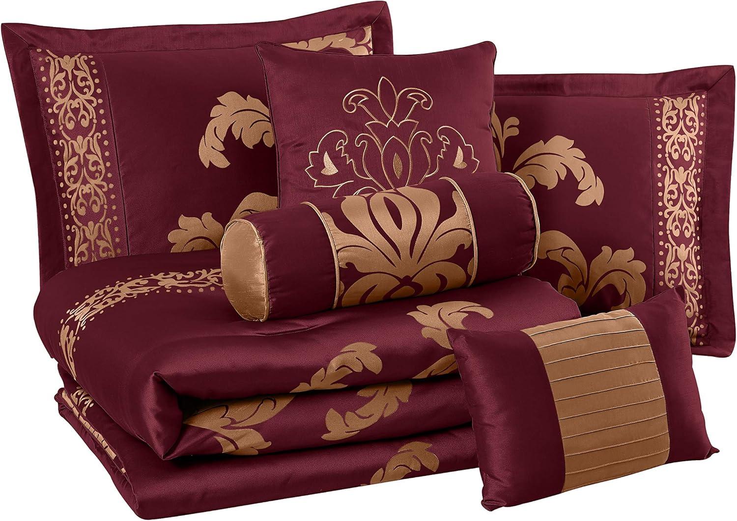 Chezmoi Collection Royale Jacquard Floral 7 Piece Comforter Set