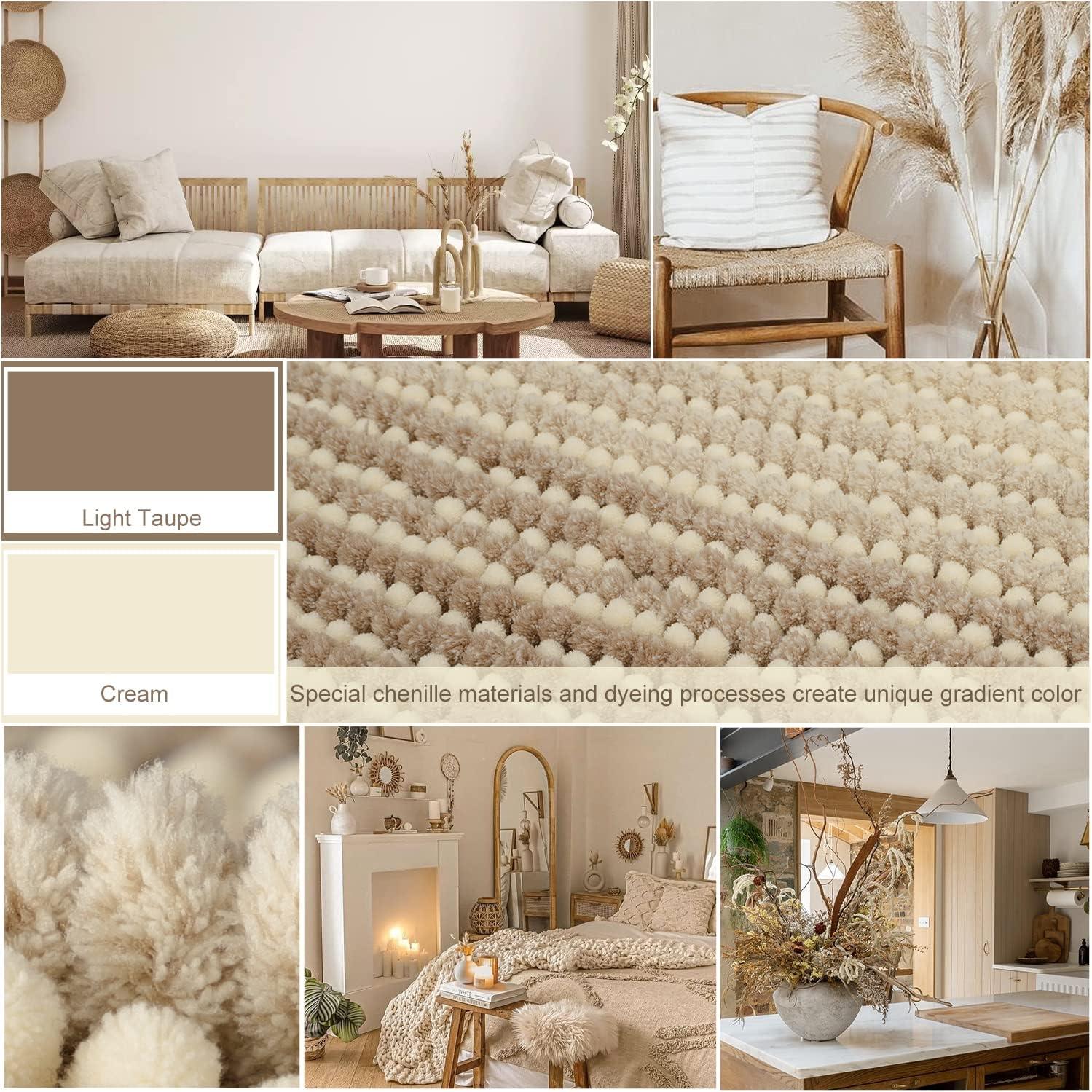 Light Taupe and Cream Chenille Bathroom Runner Rug 22 x 60 Inches