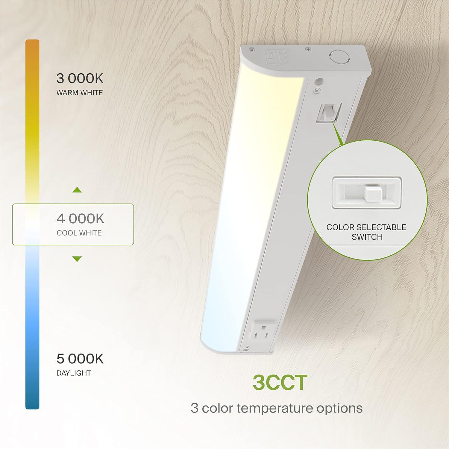 ASD LED Under Cabinet Lighting with 1 Power Outlet, 18 inch 8W 715 LM, Hardwired Under Cabinet Lights for Kitchen, 3000K Soft/4000K Cool/5000K Daylight, Under Counter Light Fixtures, ETL White Finish