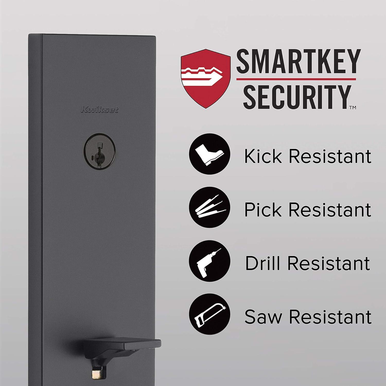 Vancouver Matte Black Keyed Entry Door Handleset with Halifax Passage Handle Featuring SmartKey Security