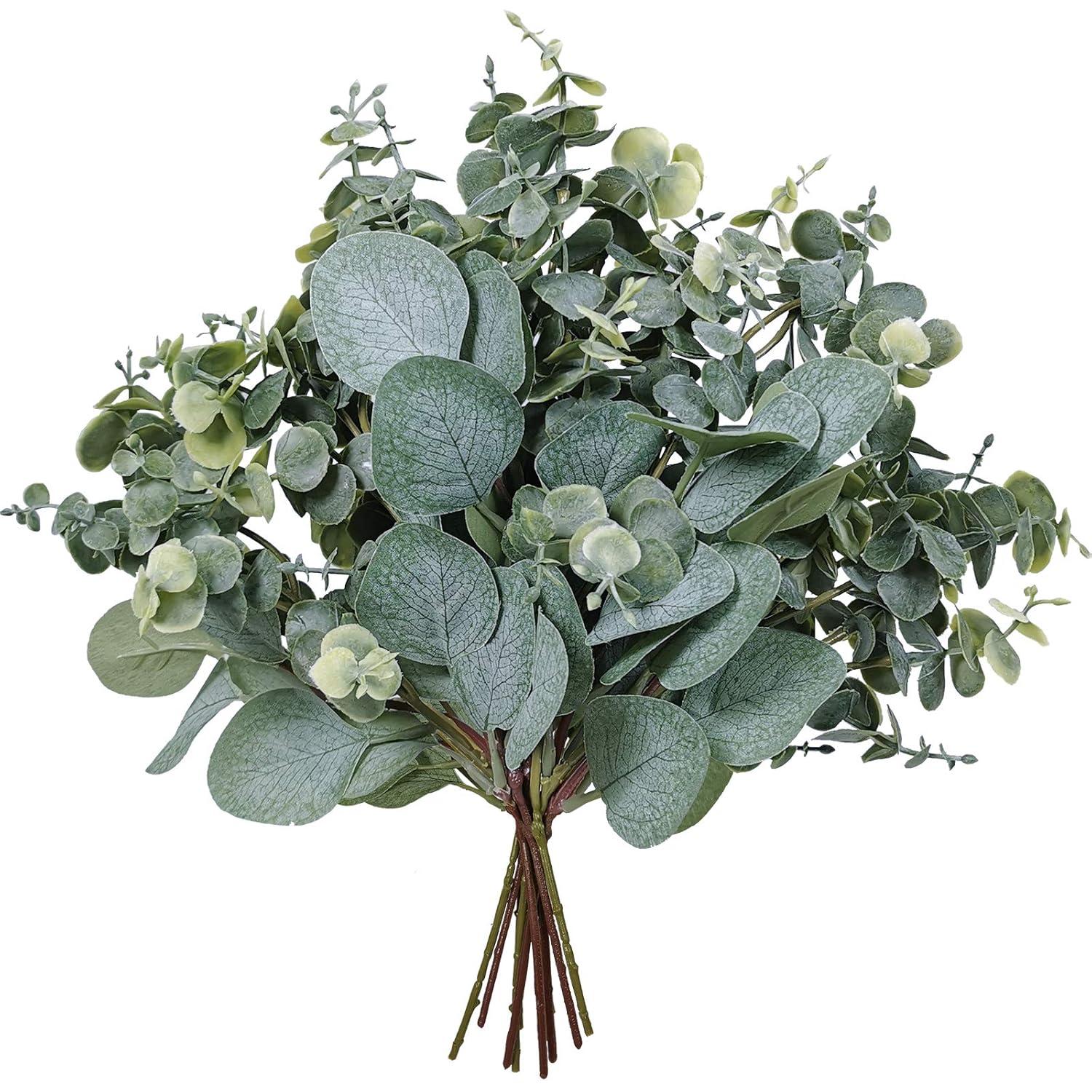 ToccoLeggero 10 Pcs Mixed Eucalyptus Leaves Stems Bulk Artificial Silver Dollar Picks Faux Branches For Vase Bouquets Floral Arrangement Wreath Farmhouse Rustic Greenery Decor