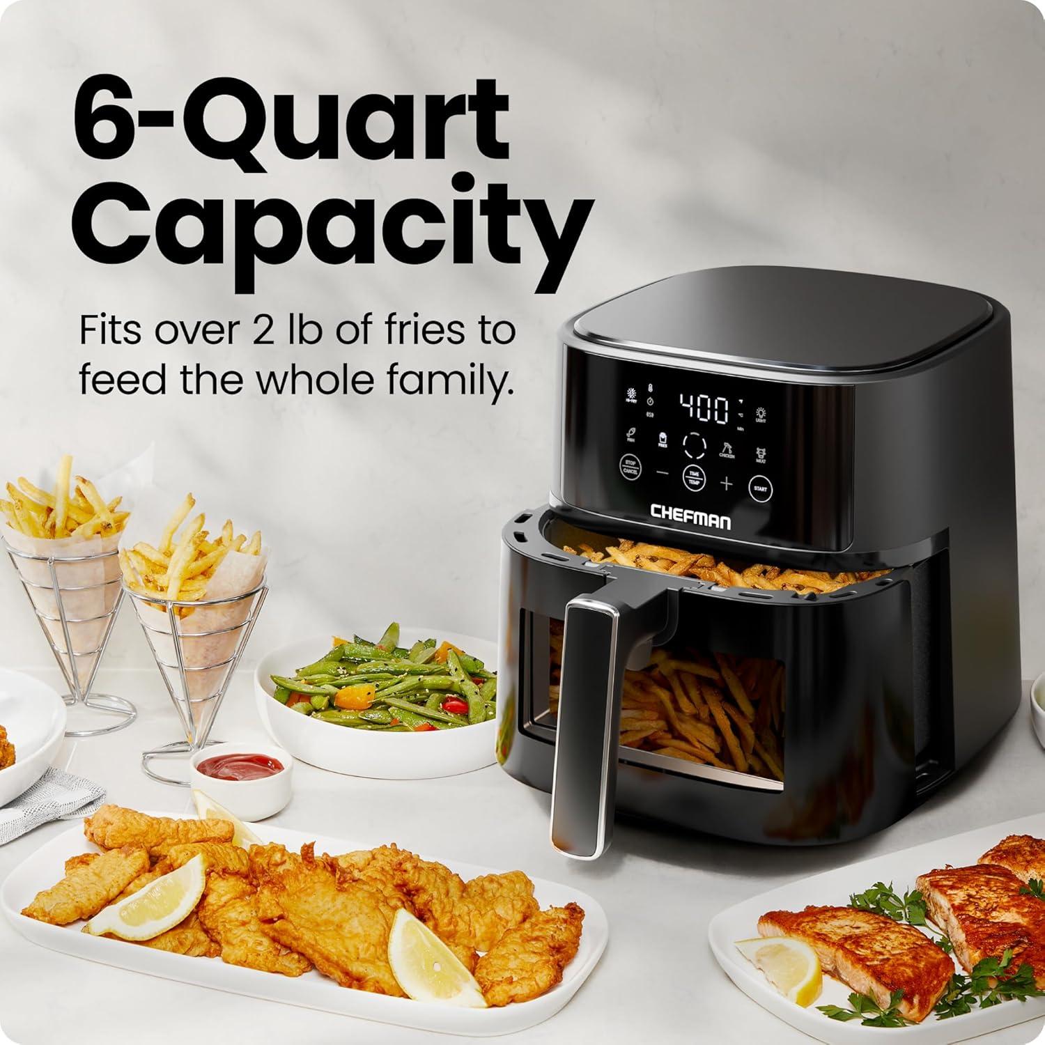 Chefman TurboFry Touch 6-Qt Easy-View Air Fryer w/ 4 Cooking Presets and 450°F Hi-Fry Button - Black