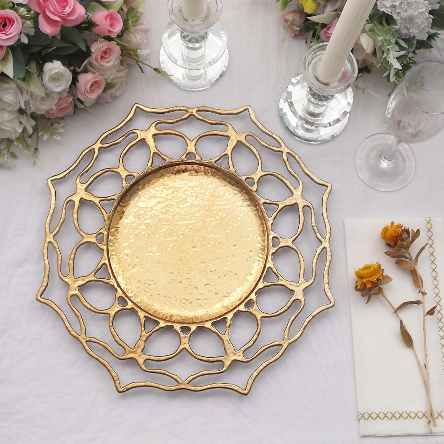 Gold Floral Cutout 13" Acrylic Charger Plates, Set of 6