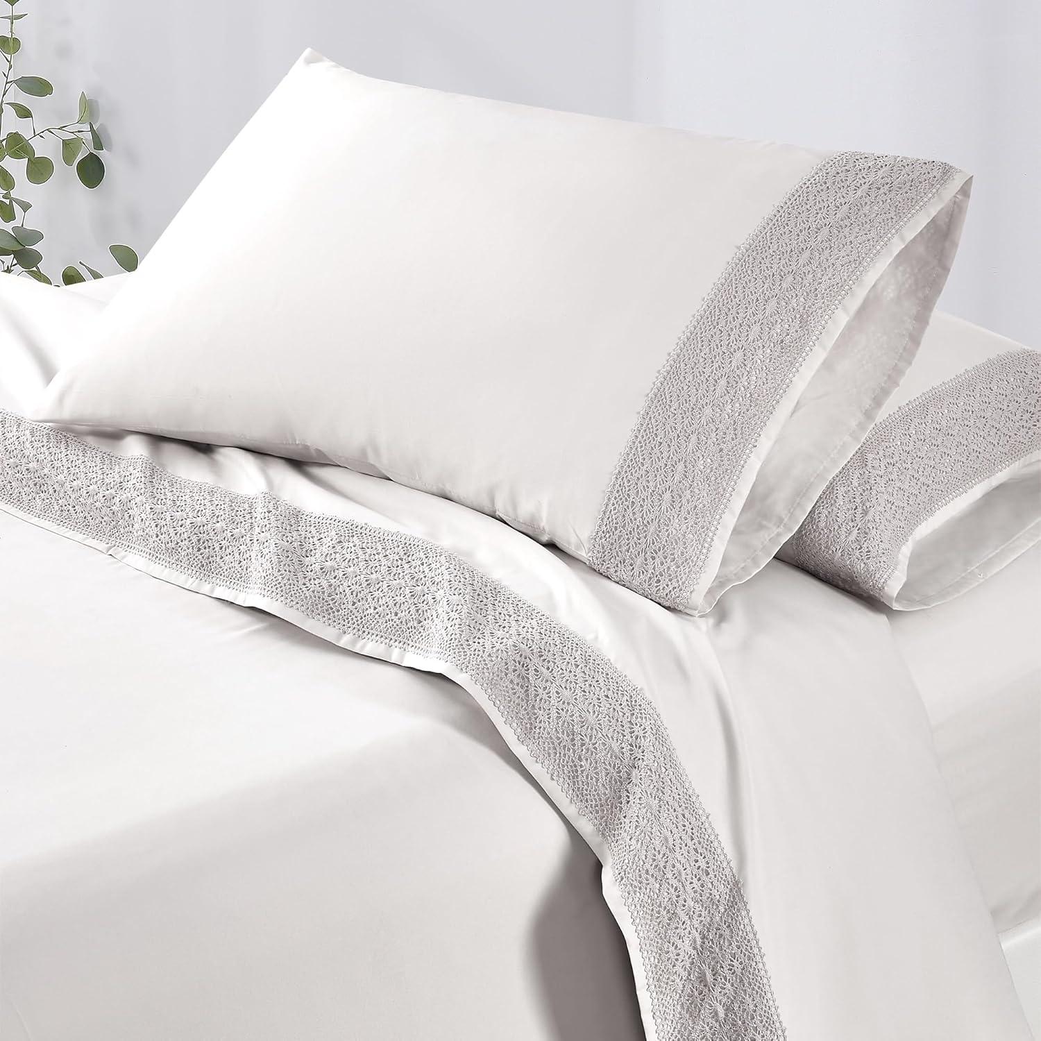 Modern Threads Modern Threads Yate Soft Microfiber Crochet Lace Sheets - Luxurious Microfiber Bed Sheets - Includes Flat Sheet, Fitted Sheet with Deep Pockets, & Pillowcases
