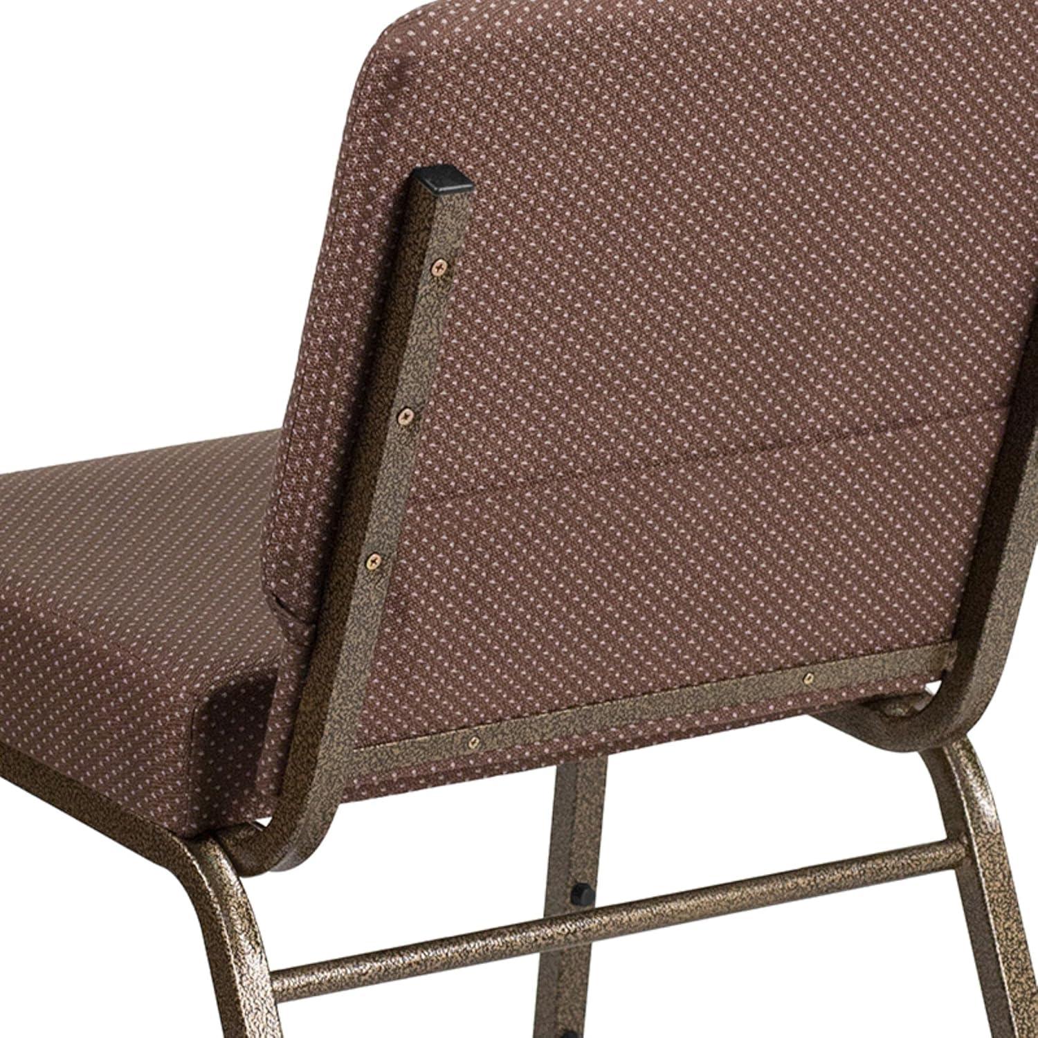 Elegant Brown Dot Fabric Stacking Chair with Gold Vein Metal Frame