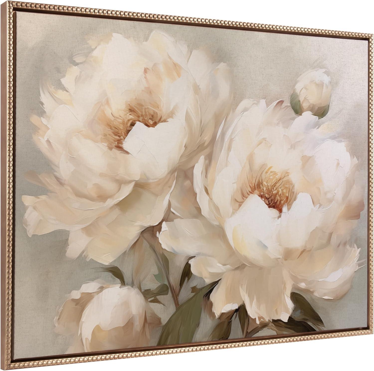 Gold Beaded Frame Painterly Peonies Canvas Wall Art