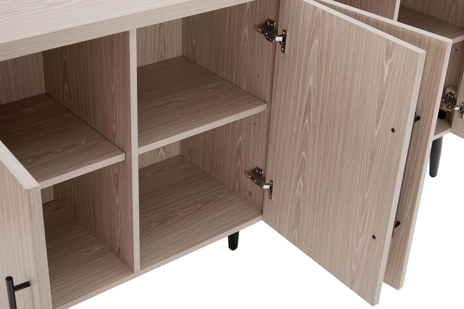 Manhattan Comfort Jodie 65" Mid-Century Modern Sideboard with 8 Adjustable Shelves in Whitewashed Oak