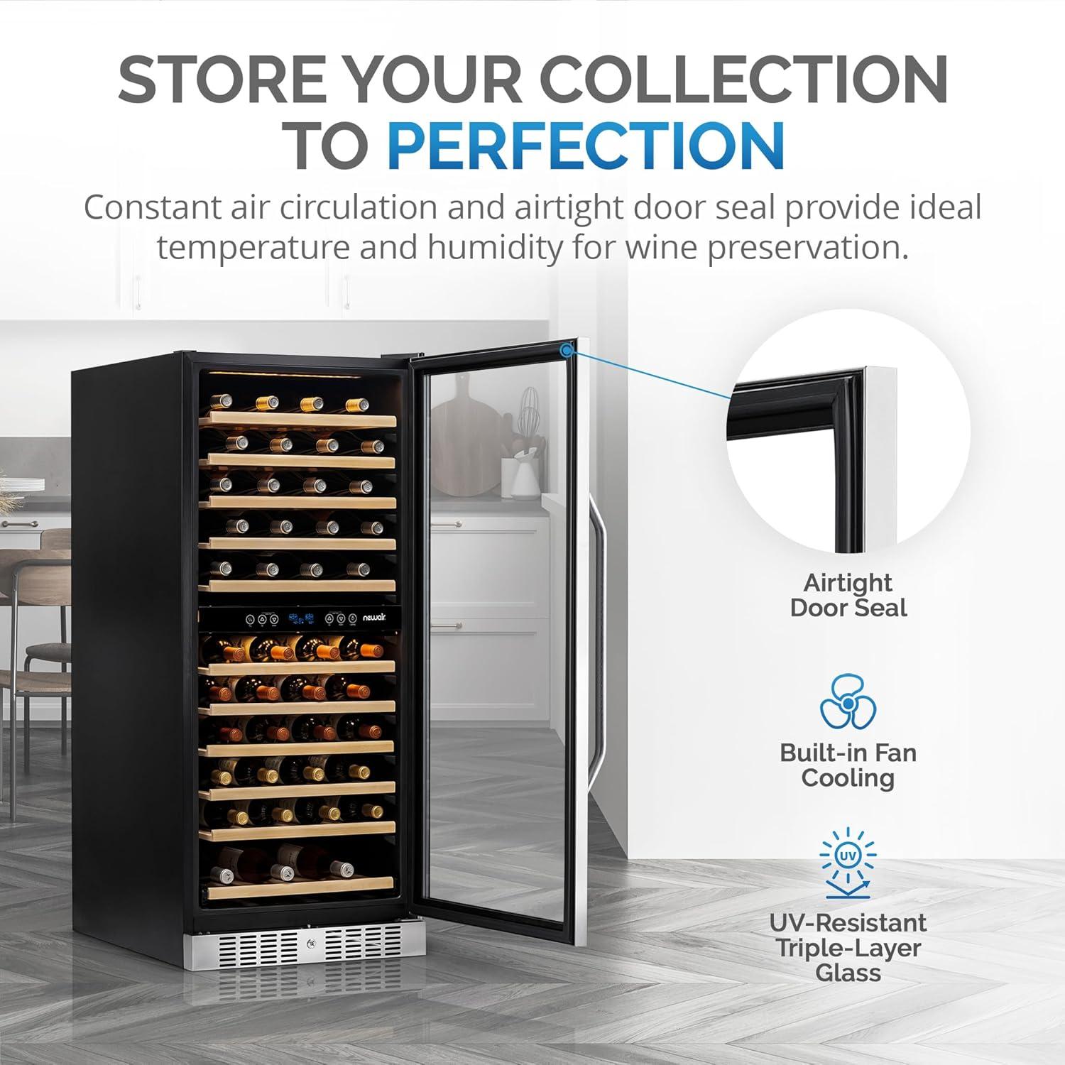 The Connoisseurs Reserve 24" 116 Bottle Wine Refrigerator Built-in or Freestanding Dual Zone in Stainless Steel