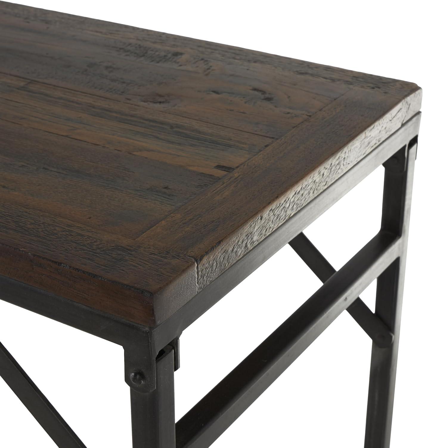 Union Rustic Corneau Wood Minimalistic Dark Brown Console Table with Black Metal Legs