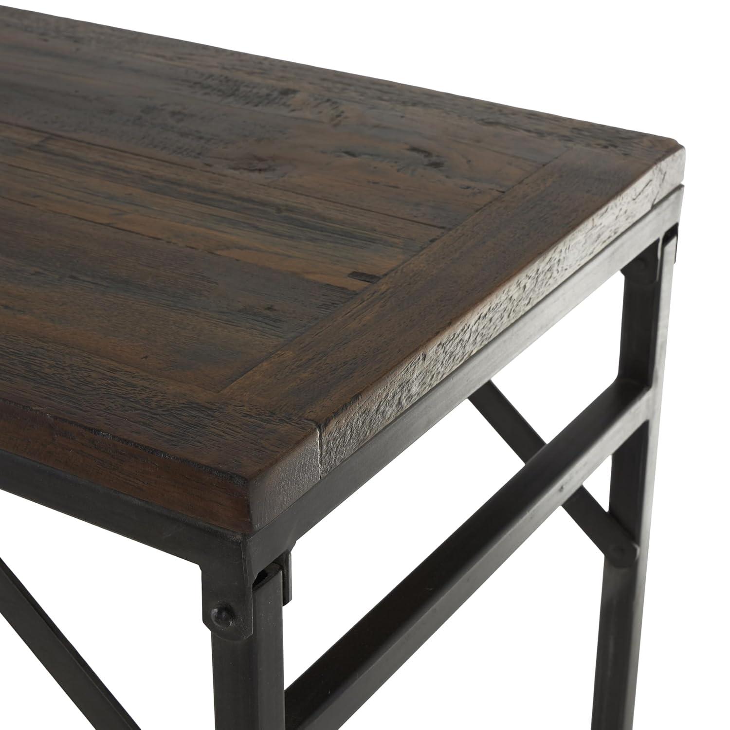 Union Rustic Corneau Wood Minimalistic Dark Brown Console Table with Black Metal Legs