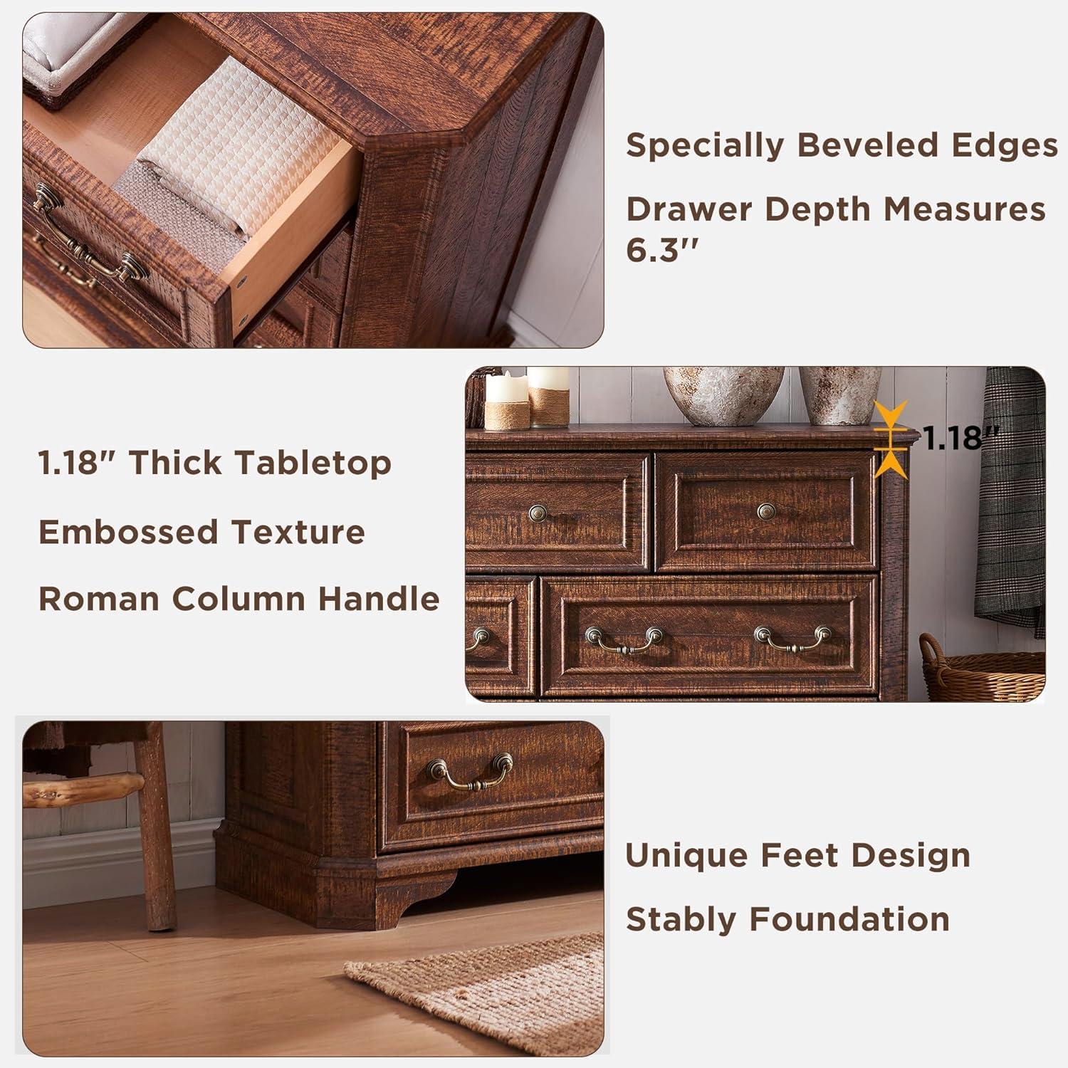 Laurel Foundry Modern Farmhouse® Theron Farmhouse 5 Drawer Bedroom Dresser, Wood Tall Chest of Drawers, Closet Storage for Bedroom