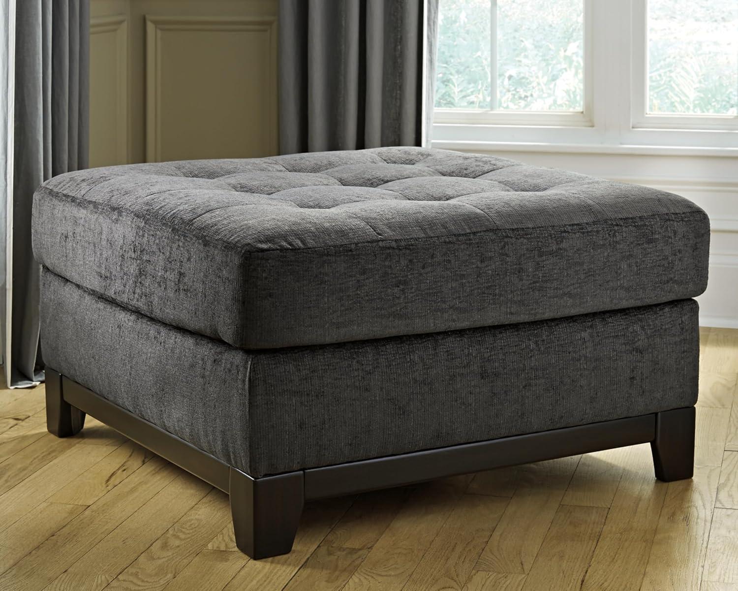 Steel Gray Tufted Oversized Square Ottoman