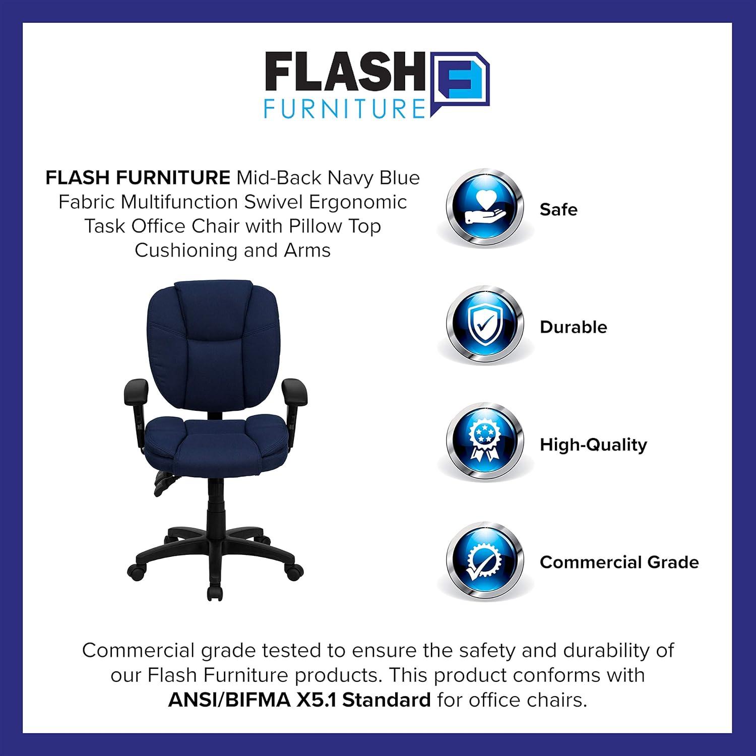 Flash Furniture Mid-Back Multifunction Swivel Ergonomic Task Office Chair with Pillow Top Cushioning and Adjustable Arms