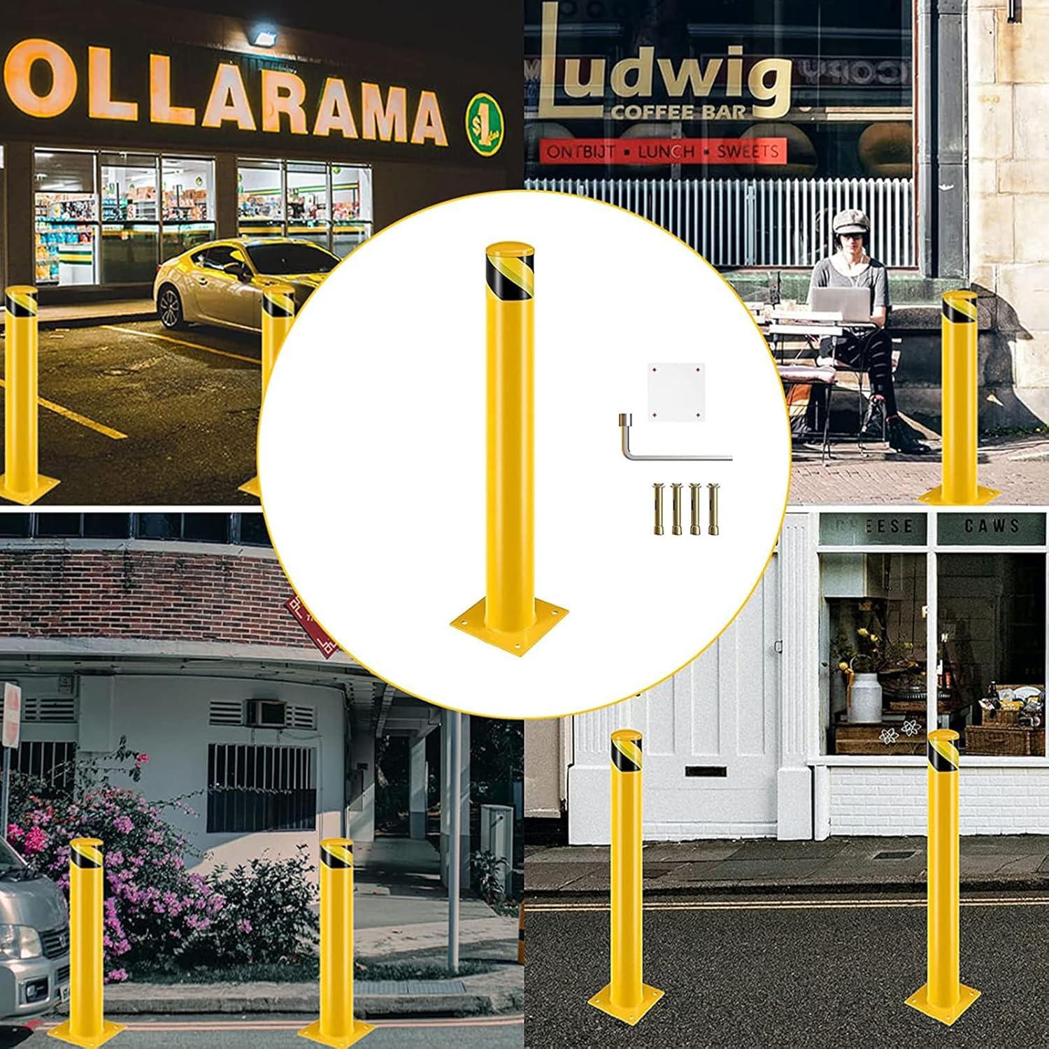 Safety Bollard Post, Steel Bollards,Parking Bollard, Yellow Powder Coated Safety Parking Barrier Post, for Traffic Sensitive Areas (2, 36"H*4.5"D)
