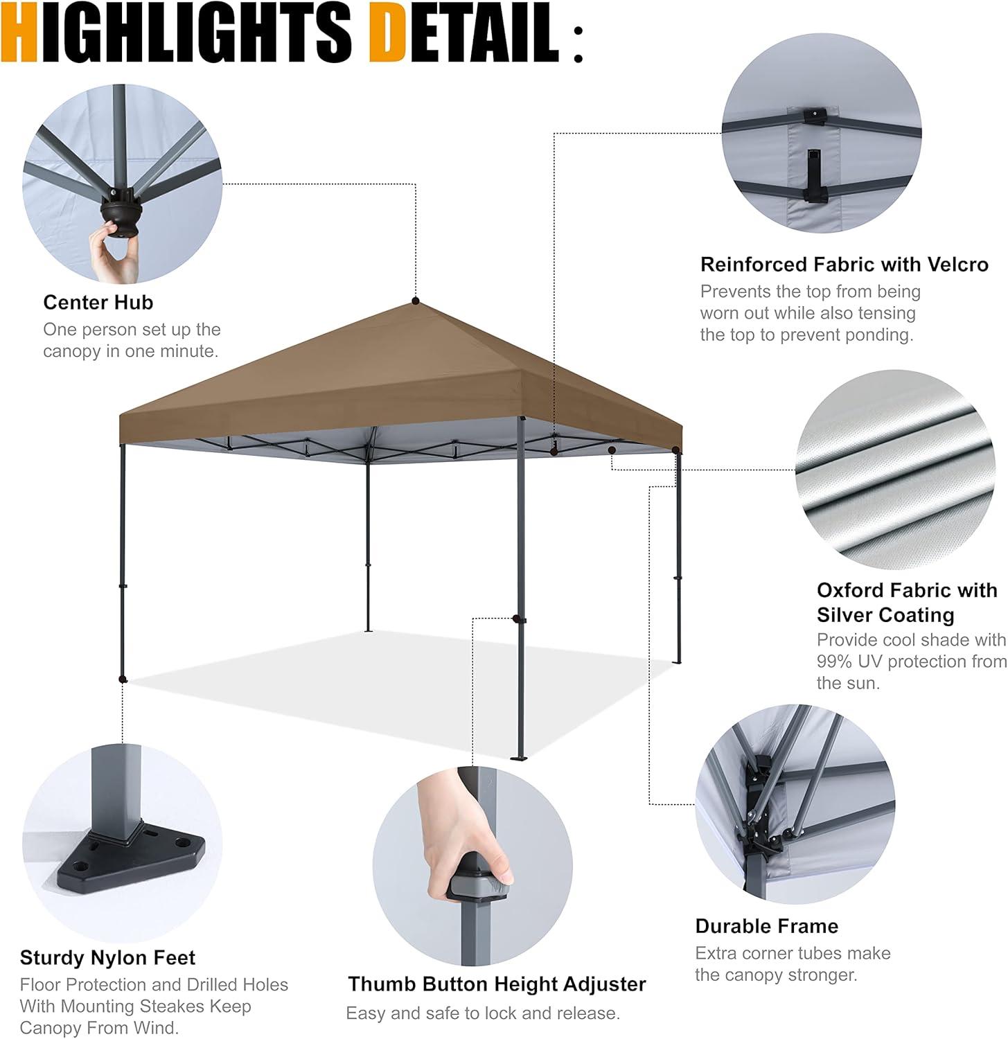 Khaki 10x10 Outdoor Pop-Up Canopy Tent with Sandbags