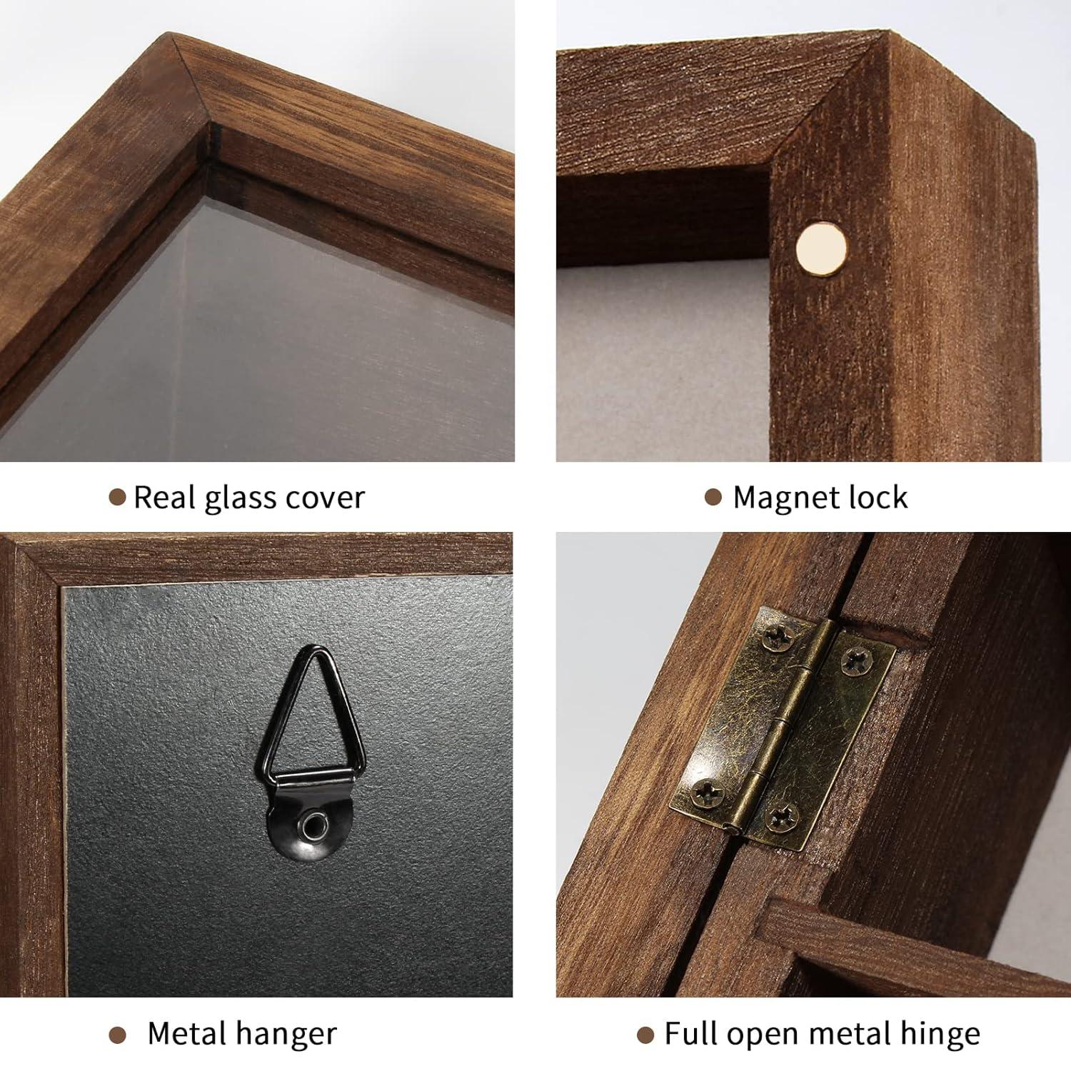 Latitude Run® Sunglasses Organizer Storage Wall Mounted, Eyewear Display Case Rustic Wood Eyeglasses Holder Large Glasses Storage Box