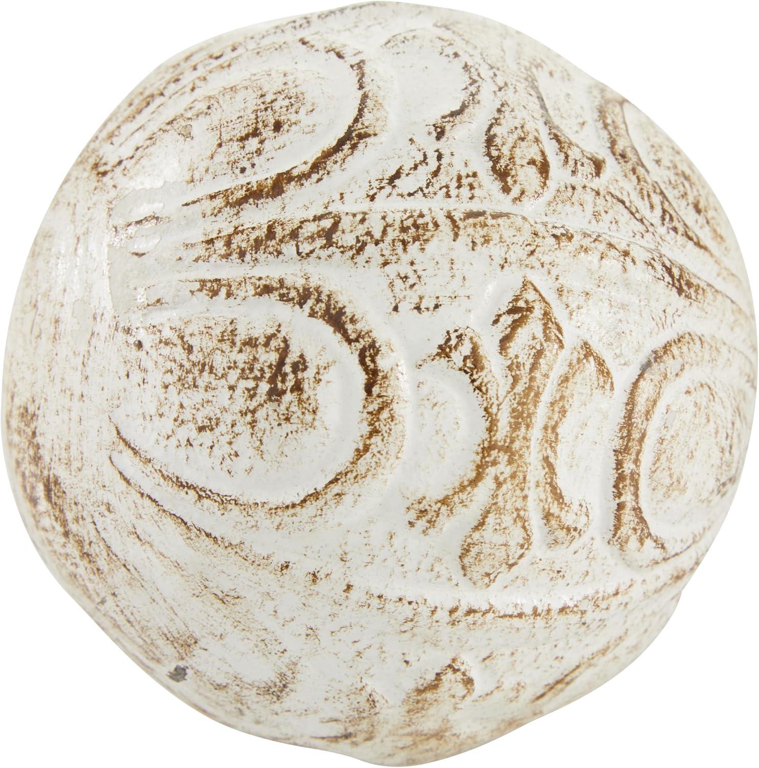 DecMode White 4" Handmade Carved Ceramic Orbs & Vase Filler with Varying Patterns (4 Count)