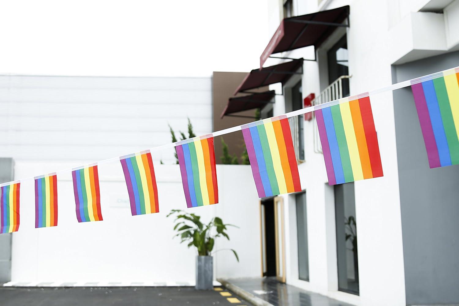 Rainbow Pride Flag,100Feet/76Pcs Rainbow Festival Decoration Pennant Flags Banner,Party Decorations Supplies for Decoration,Rainbow Holiday Decoration.