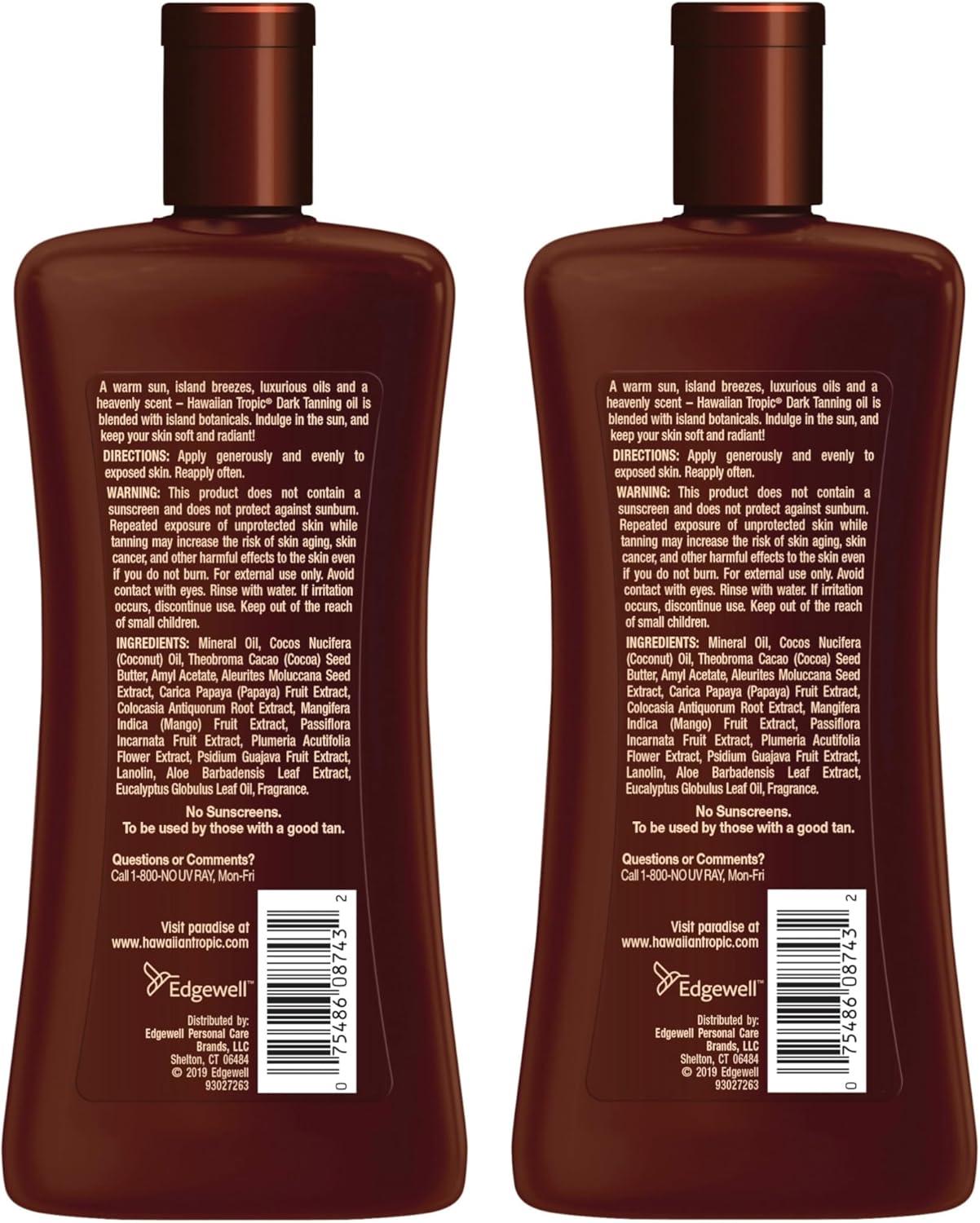 Hawaiian Tropic Dark Tanning Oil, 8oz | Moisturizing Body Oil, Tan Enhancer, Cocoa Butter Oil, Coconut Oil for Skin, Oxybenzone Free, 8oz each Twin Pack C14