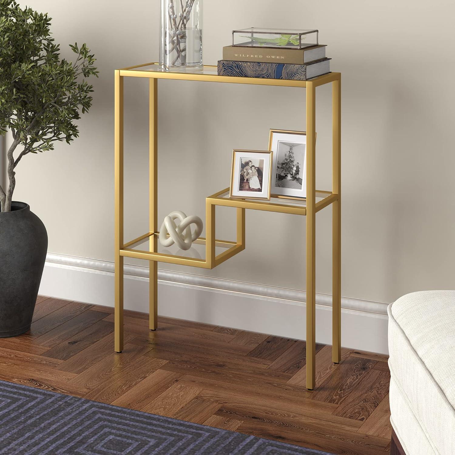 Evelyn&Zoe Lovett 22" Wide Rectangular Console Table, Brass