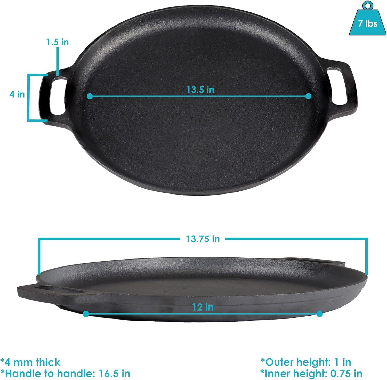 Sunnydaze 13.75" Cast Iron Pizza Pan with Handles