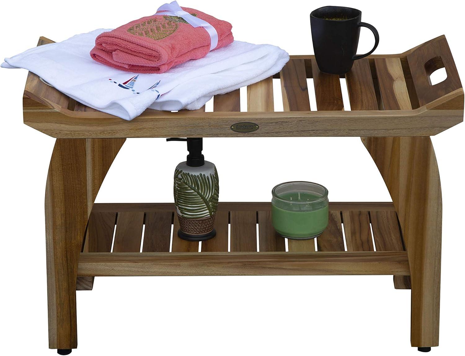 30" Tranquility ED942 Wide Teak Shower Bench with Handles - EcoDecors