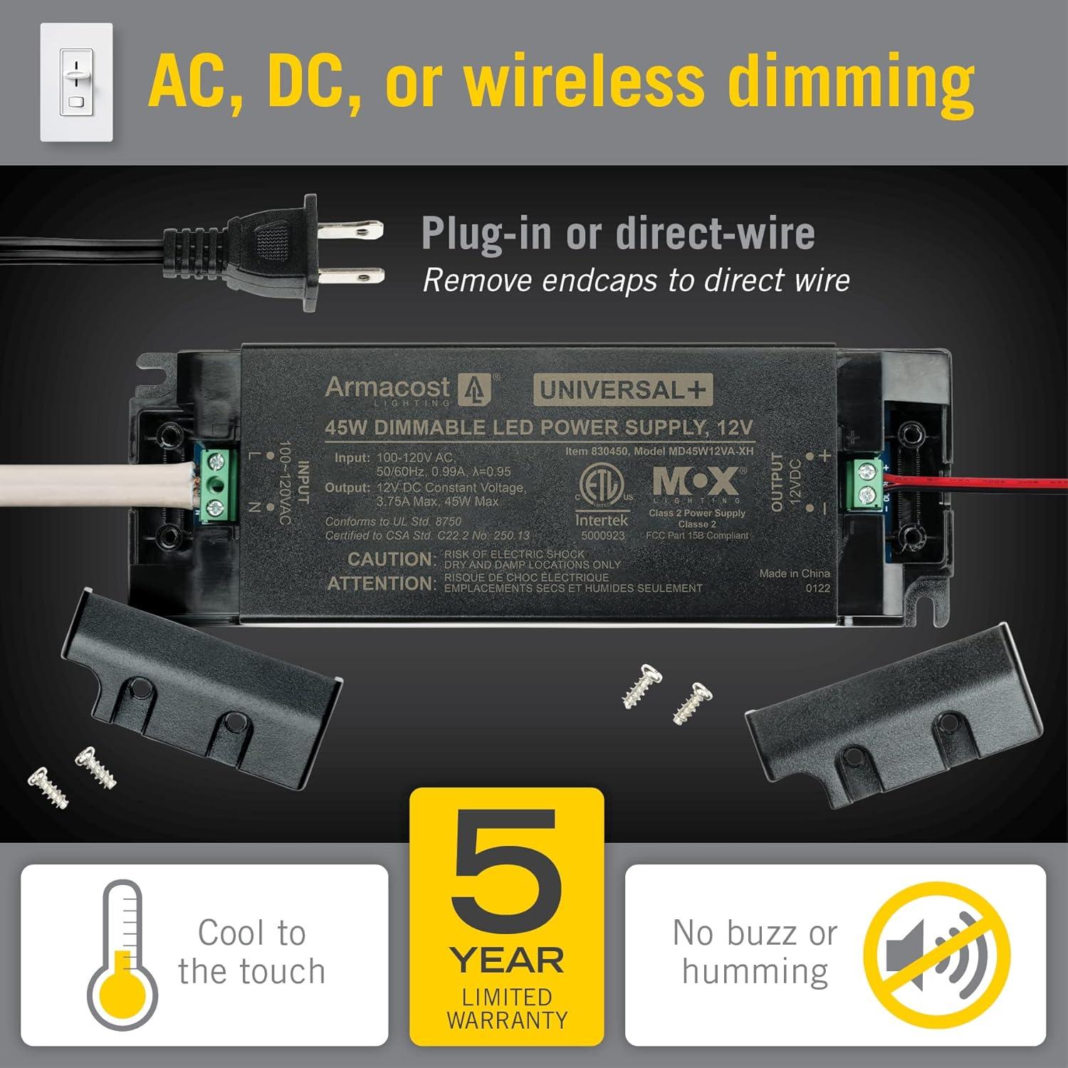 Universal+ Dimmable LED Driver 12V DC, 60W Electronic Transformer