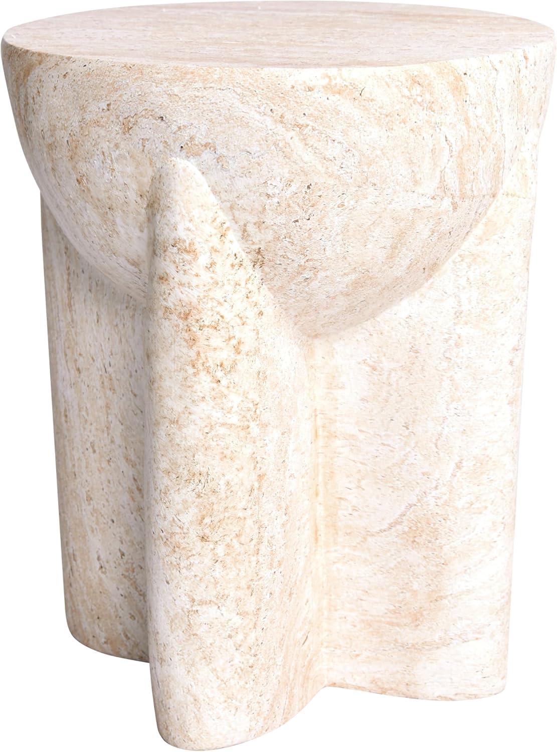 Abstract Travertine Stone Finish Italian Design MgO Side Accent Table