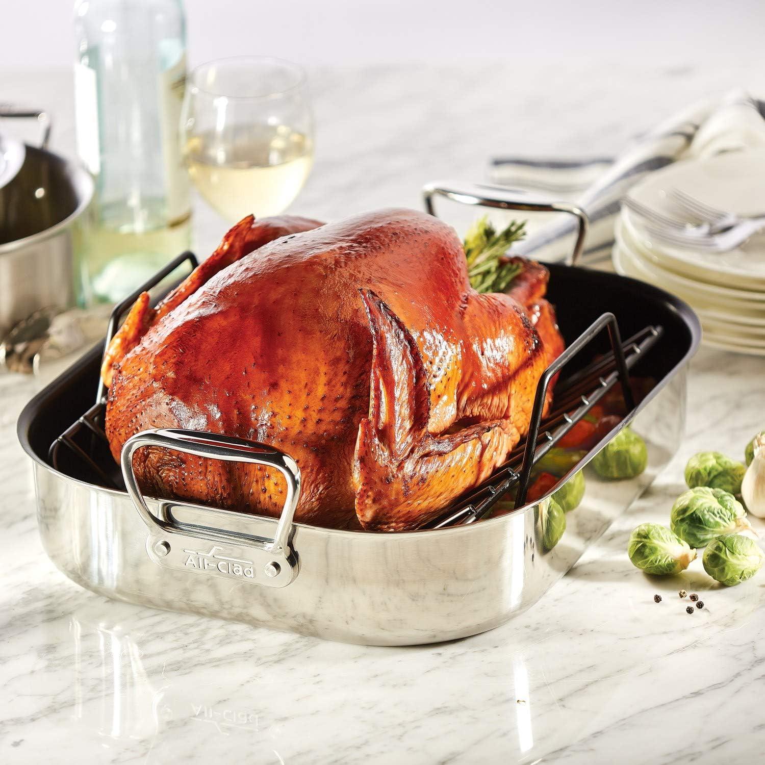 Large Stainless Steel Nonstick Roasting Pan with Rack and Handles