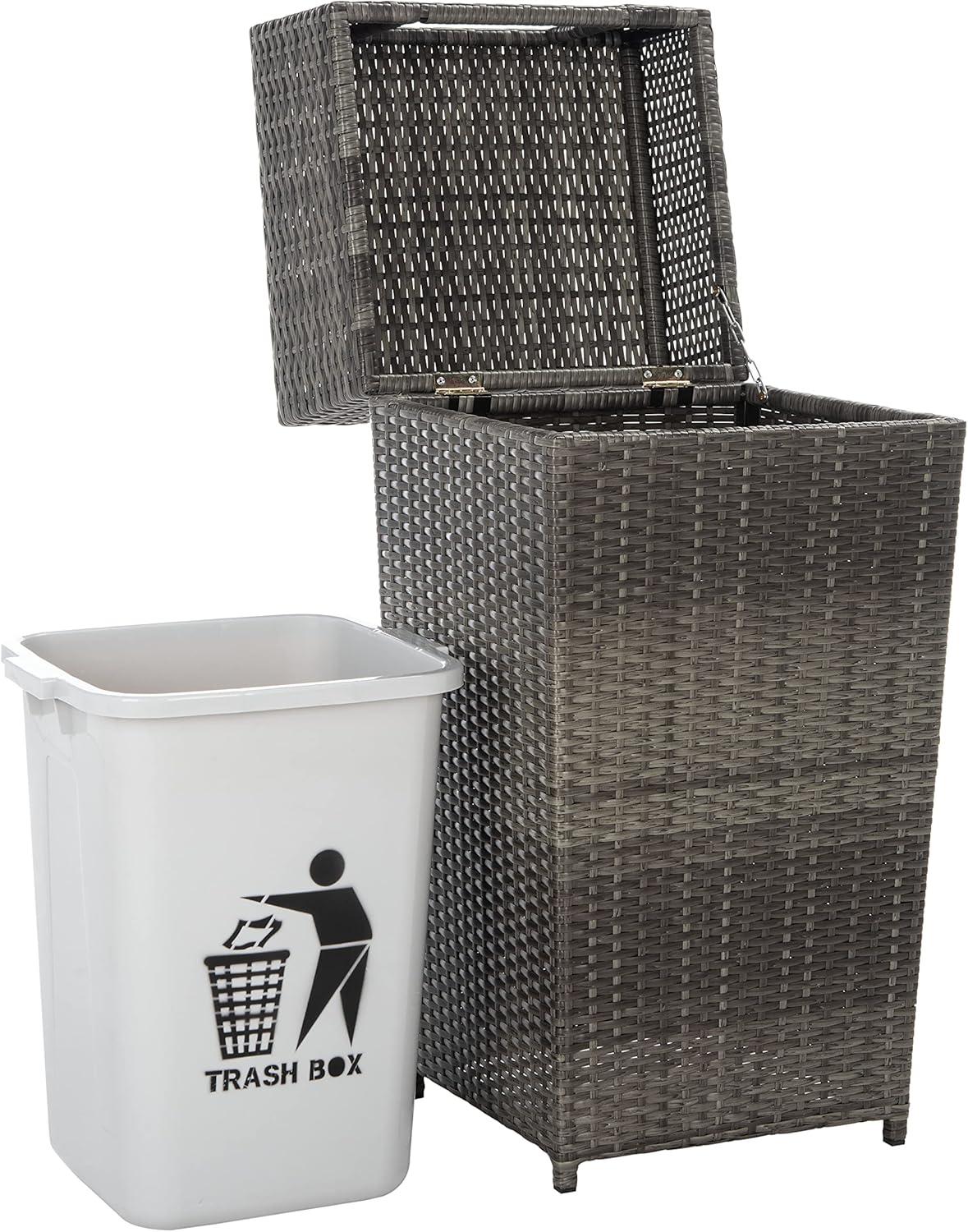 Mazeli Outdoor Trash Can - Grey Brown - Safavieh