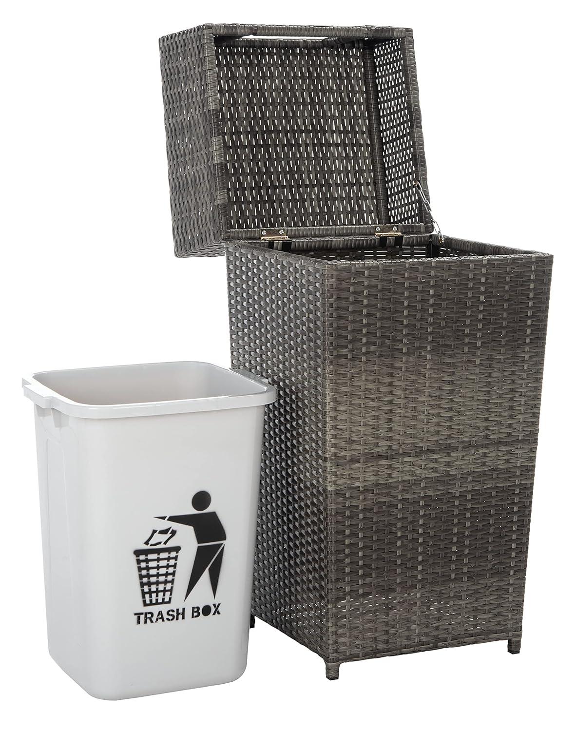 Mazeli Outdoor Trash Can - Grey Brown - Safavieh