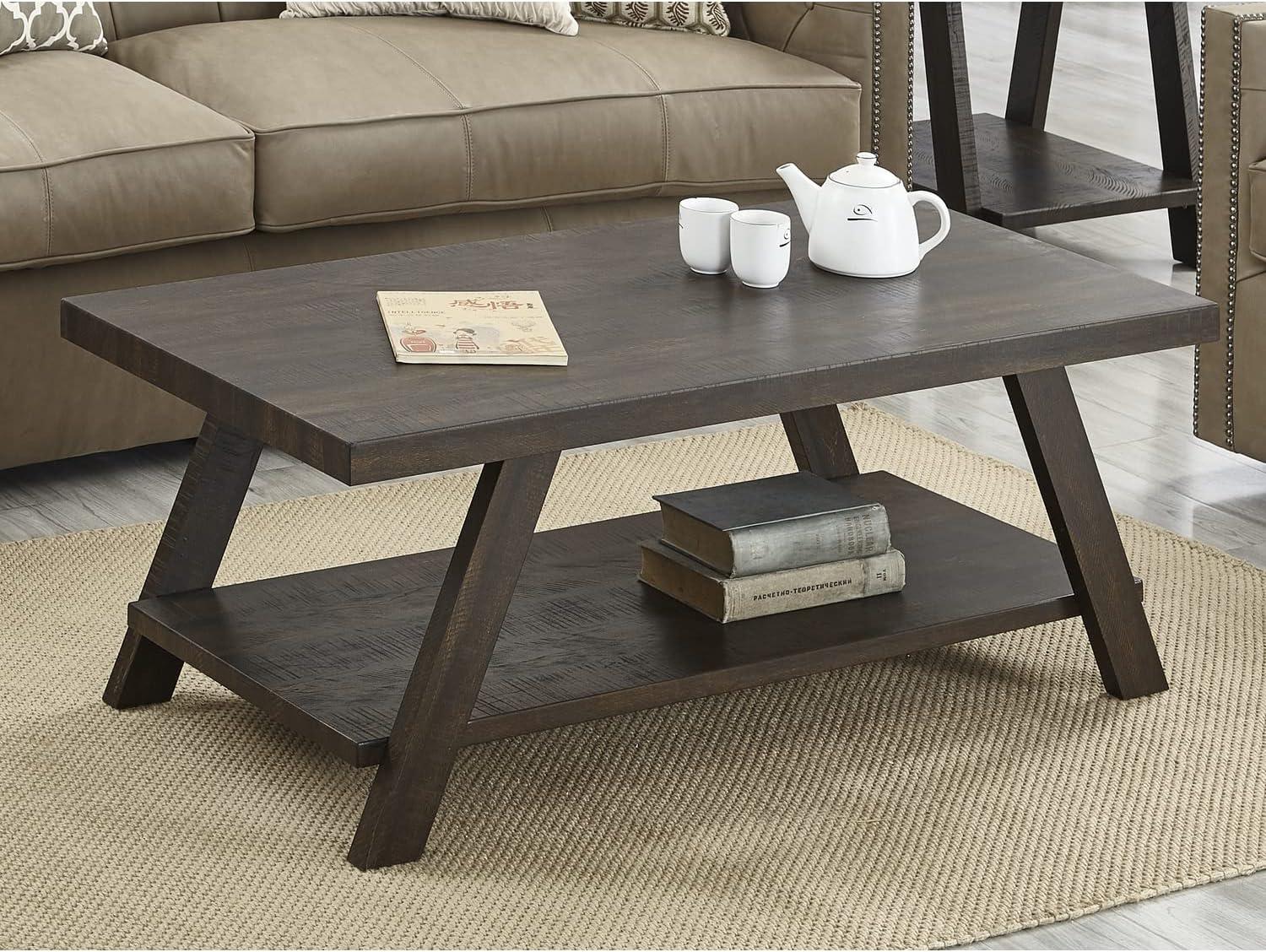 Roundhill Furniture Athens Wood Coffee Table with Shelf Weathered Espresso