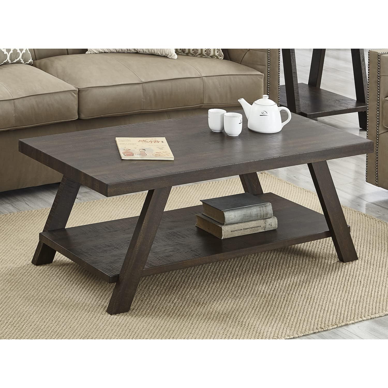 Roundhill Furniture Athens Contemporary Wood Shelf Coffee Table in Weathered Espresso