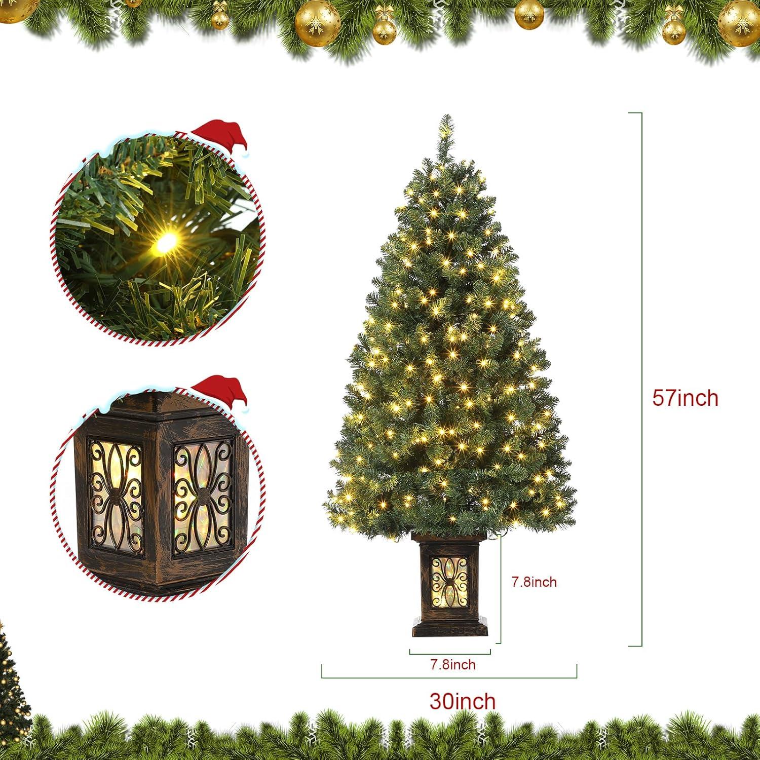 FOLDLIFE 4.5ft Artificial Fiber Optic Christmas Tree with 300 LED Lights and 8 Lighting Modes, Pre-Lit Christmas Tree with Metal Hinges and Antique Urn Base