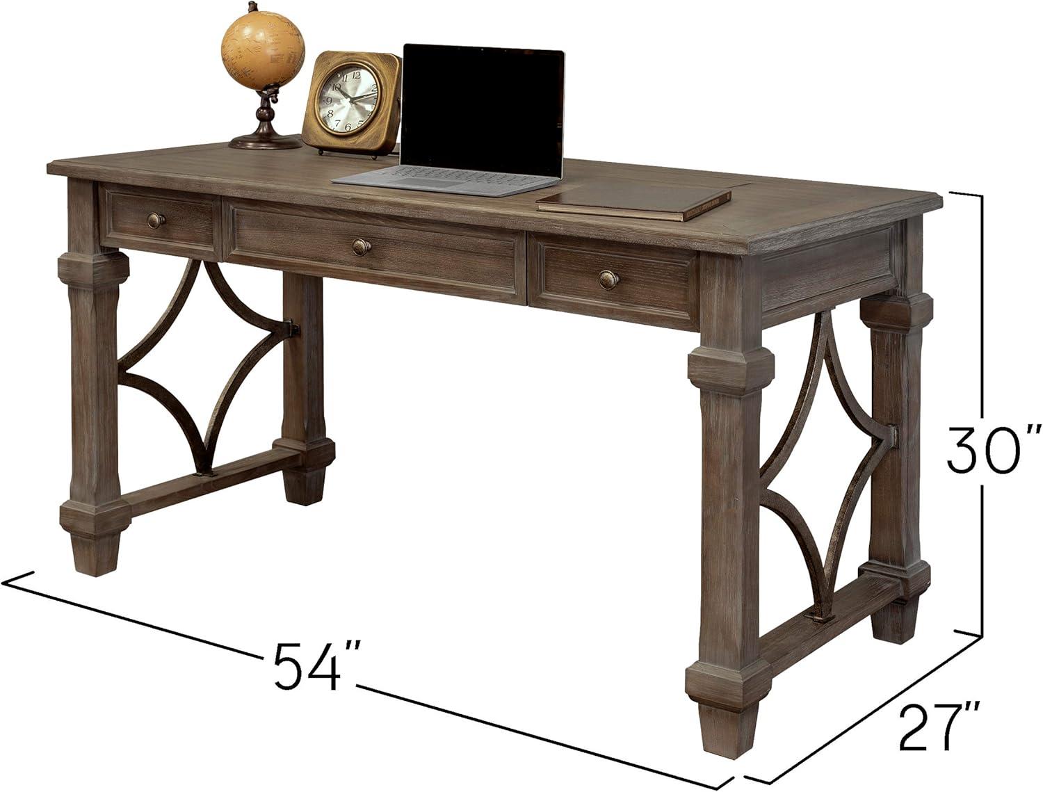 Gray Wood Home Office Desk with USB and Power Outlets