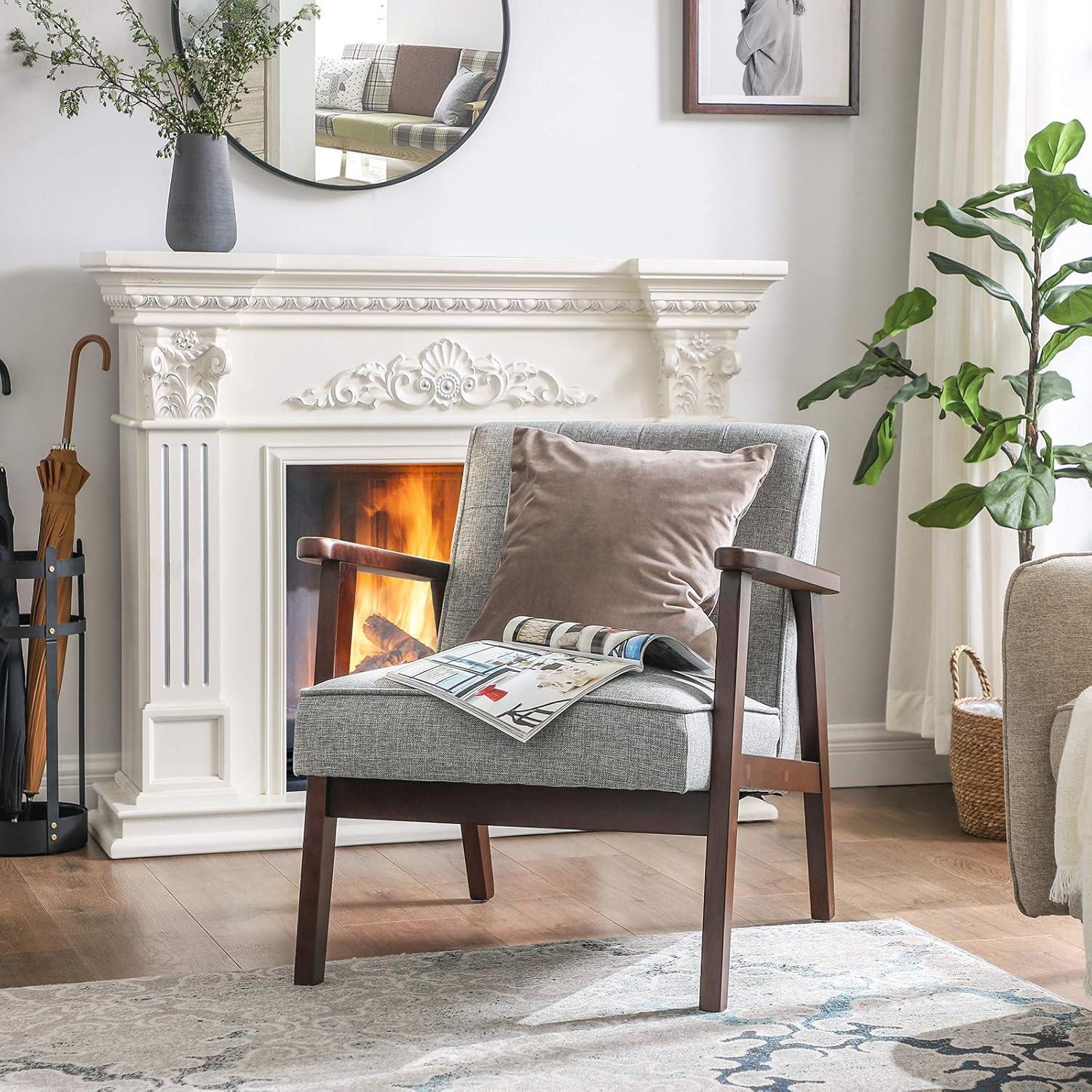 Light Gray Mid-Century Modern Wood Accent Chair