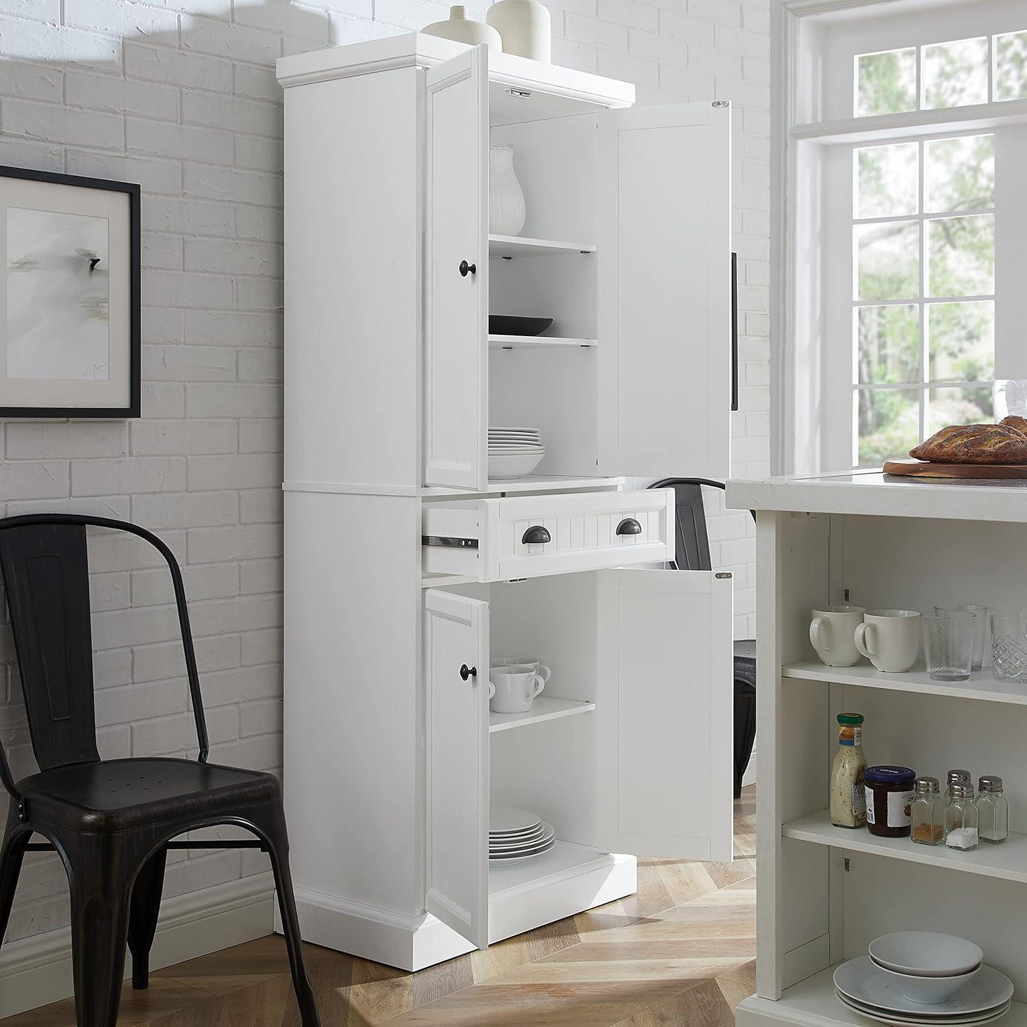 Shoreline Pantry White - Crosley: Beadboard Design, Adjustable Shelves, Storage Cabinet