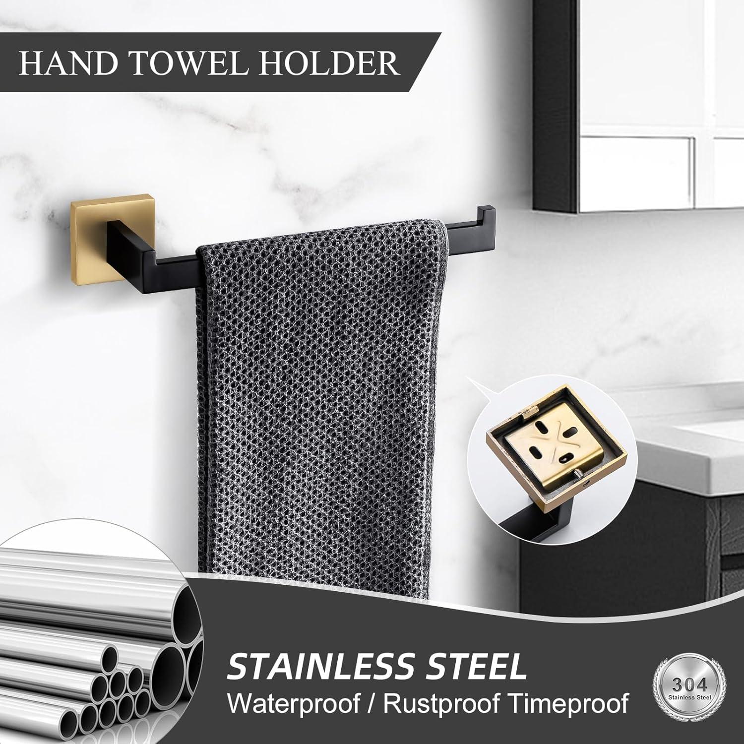 Brushed Gold and Black Stainless Steel 4-Piece Bathroom Hardware Set