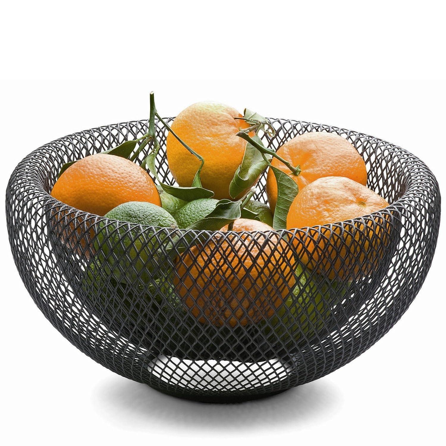 Philippi Bendable Mesh Fruit Bowl Decorative Fruit Basket for Fruits & Vegetables - Metal Bowl for Kitchen Counter Dining Room Table Office, 10' (Black)