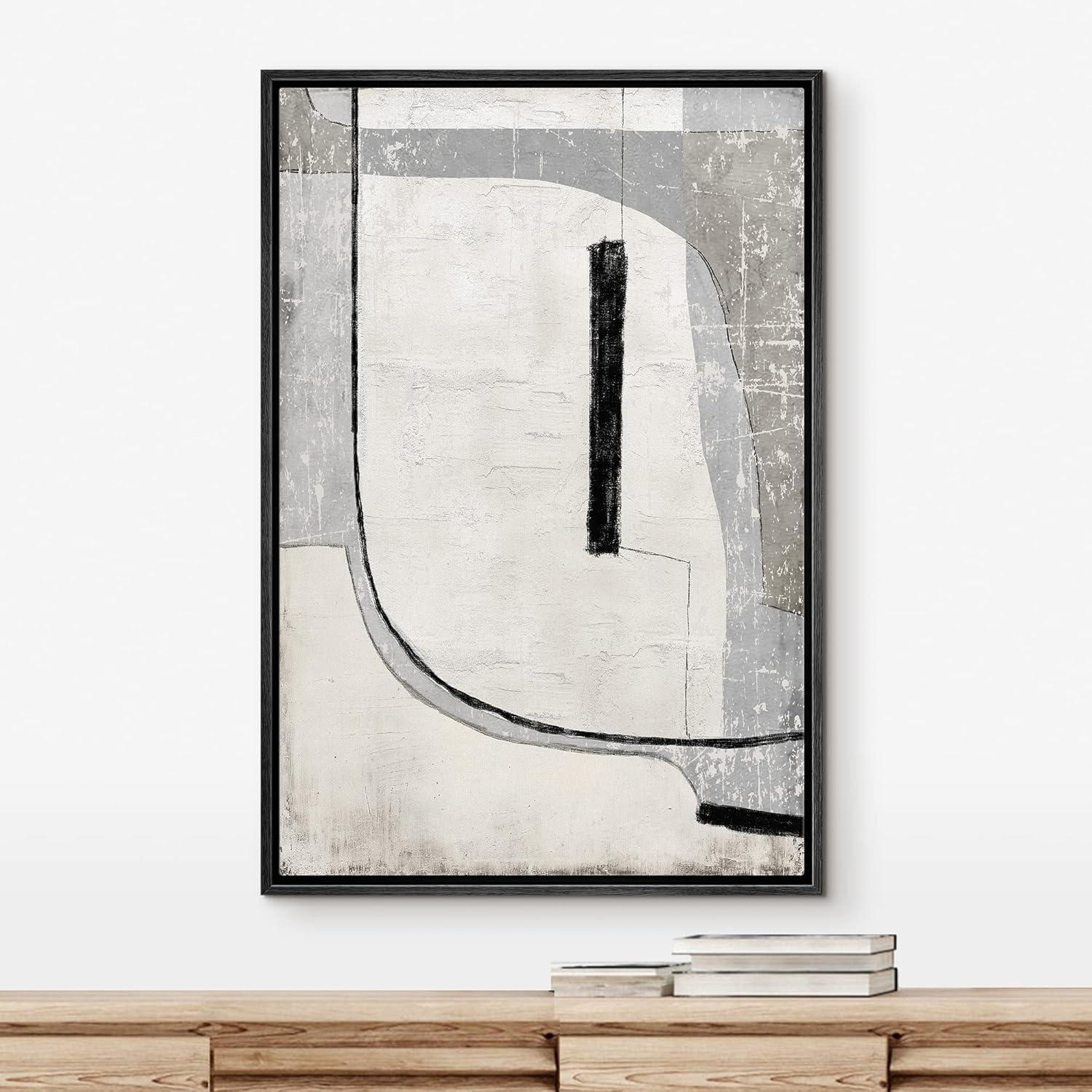 Black and Gray Abstract Geometric Canvas Print in Black Frame