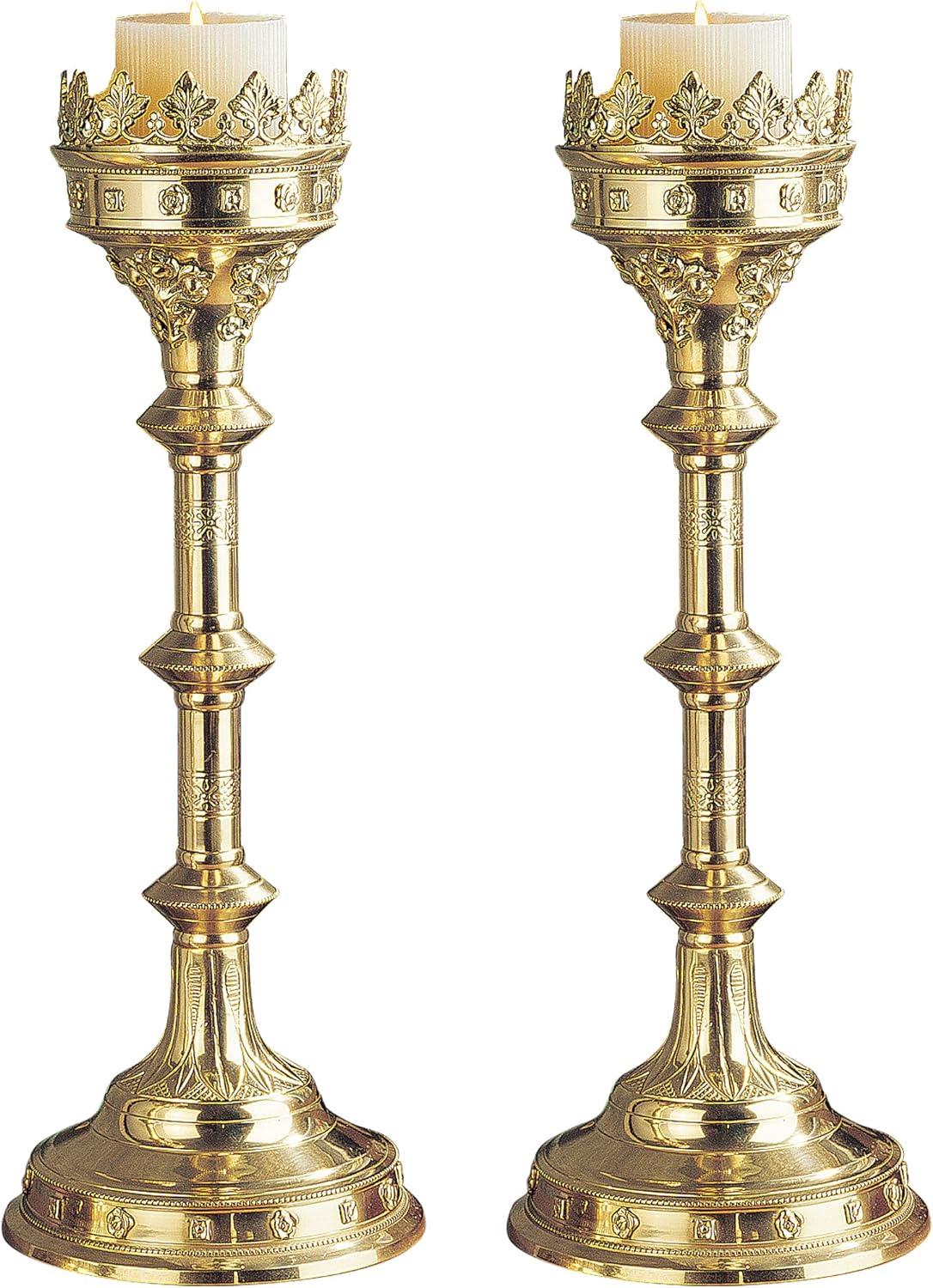 Chartres Cathedral Inspired Grande Brass Candlestick 20"