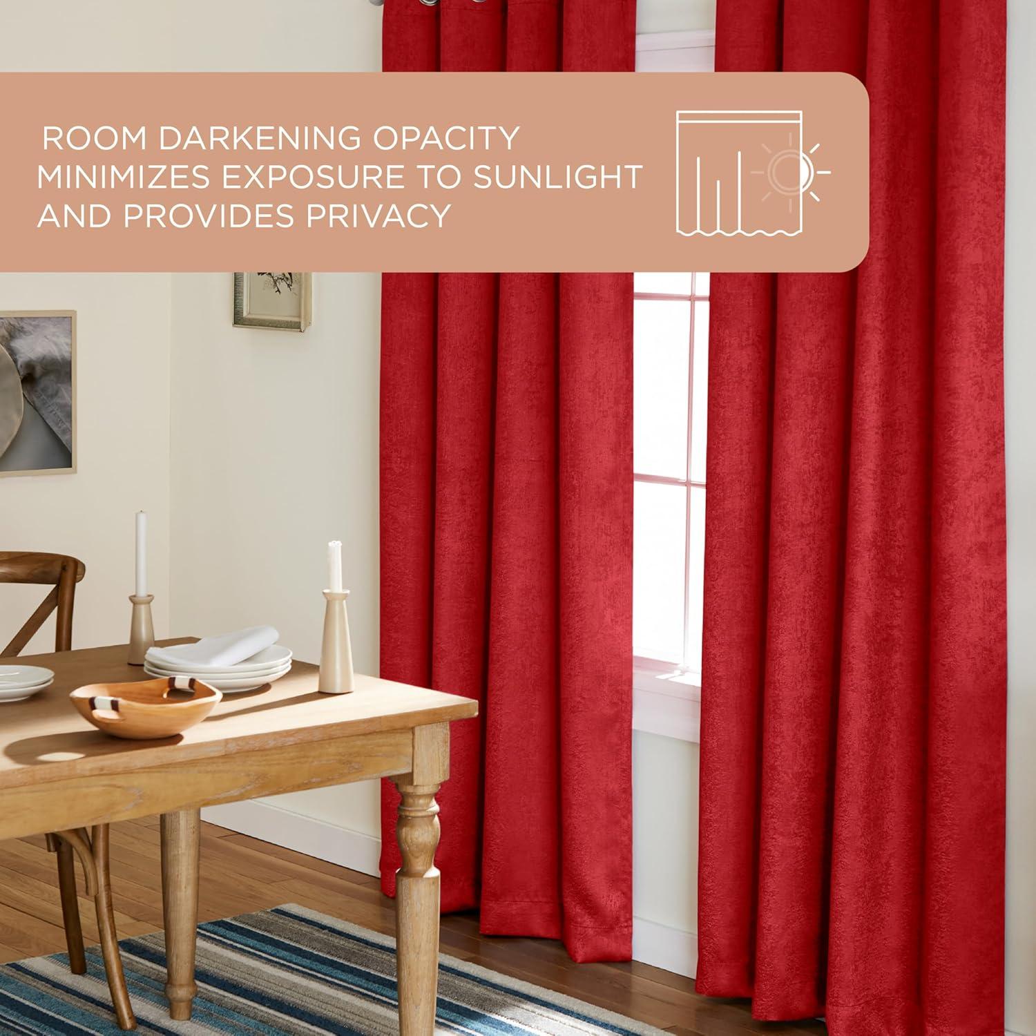 Set of 2 96"x52" Oxford Textured Sateen Thermal Room Darkening Grommet Top Window Curtain Panel Chili Red - Exclusive Home